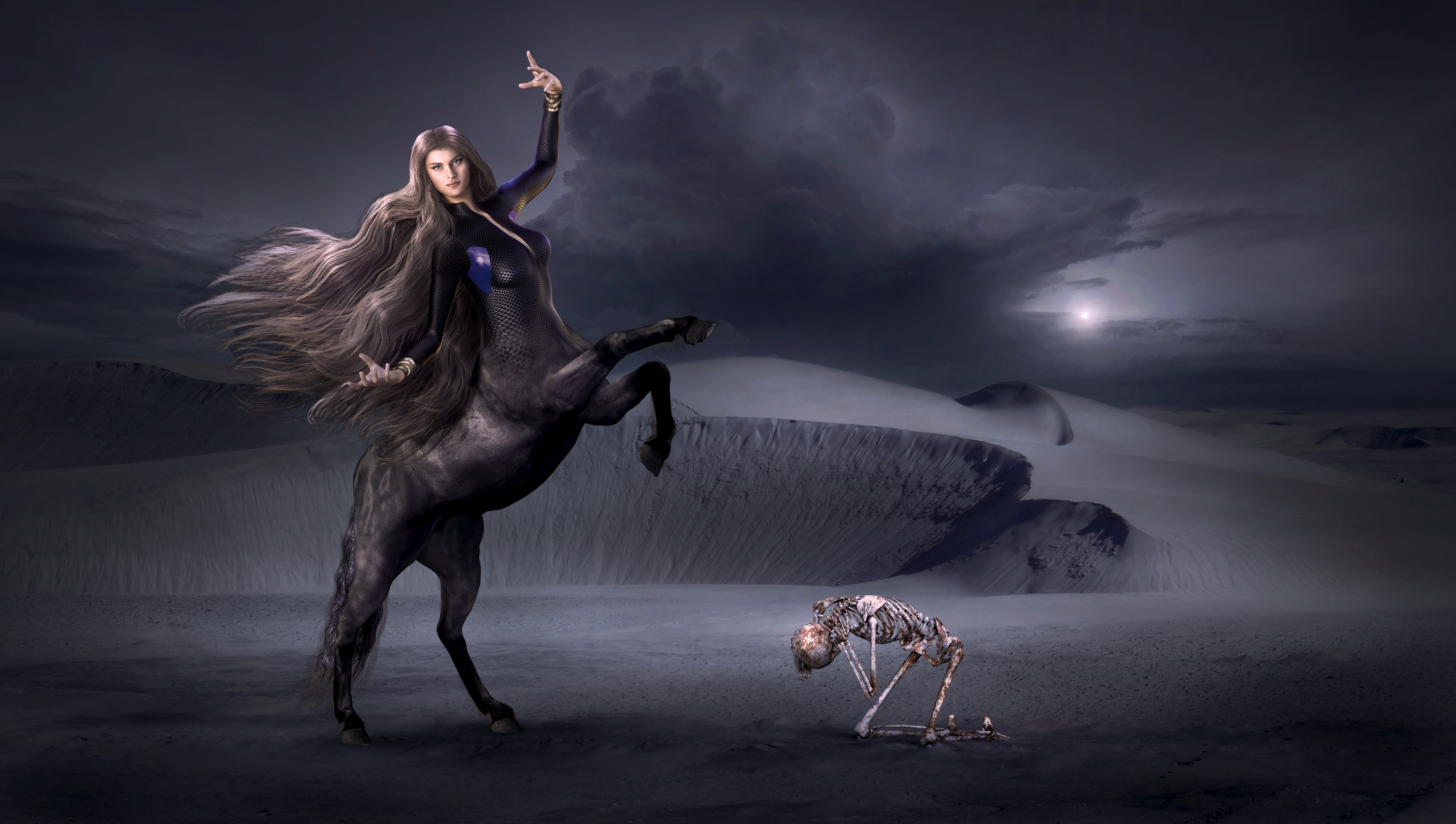 centaur on desert illustration fantasy dark skeleton mystical 2k 4k 5k