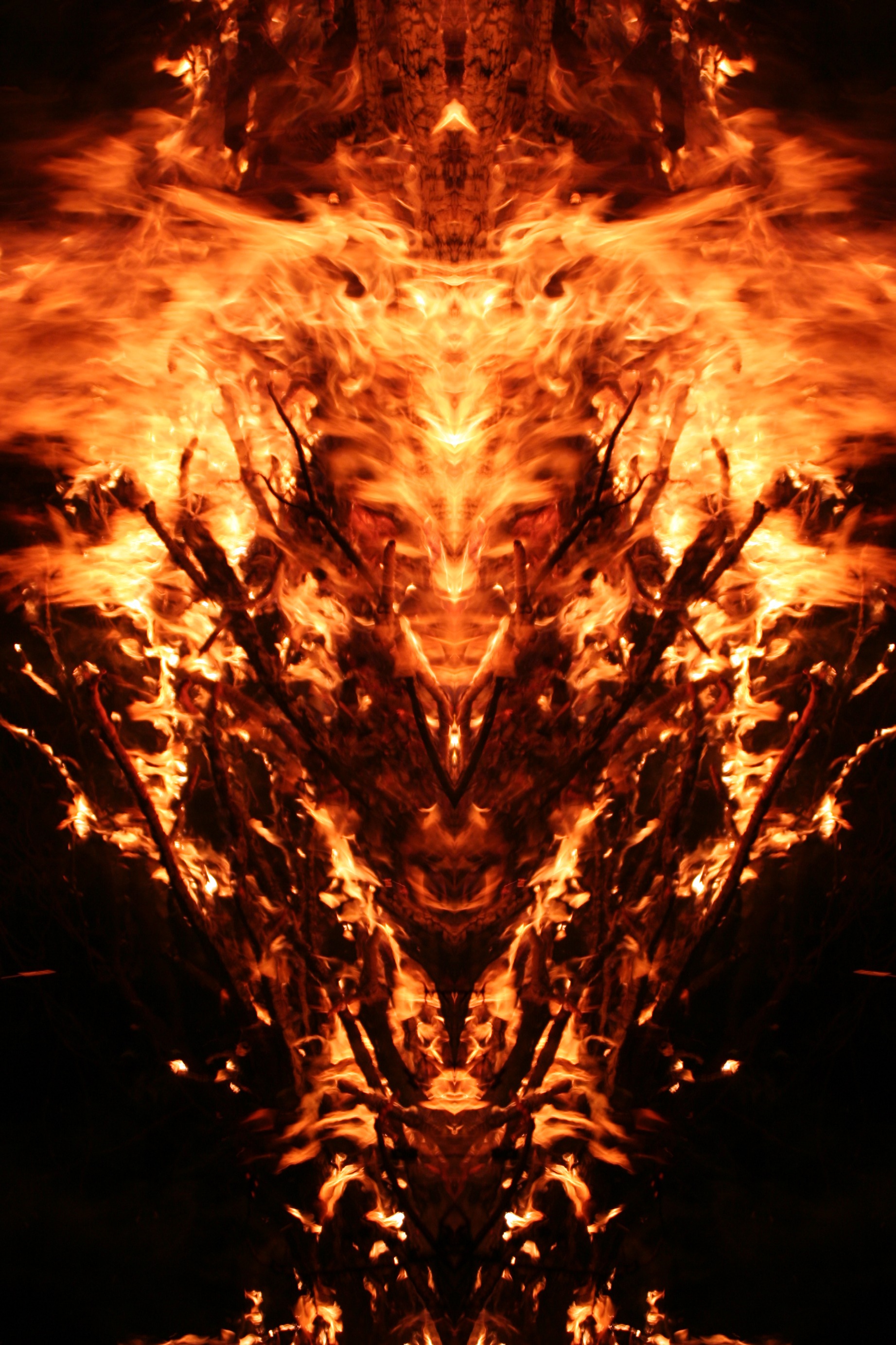 dragon flame poster mirroring fire mystical creature heat 2k