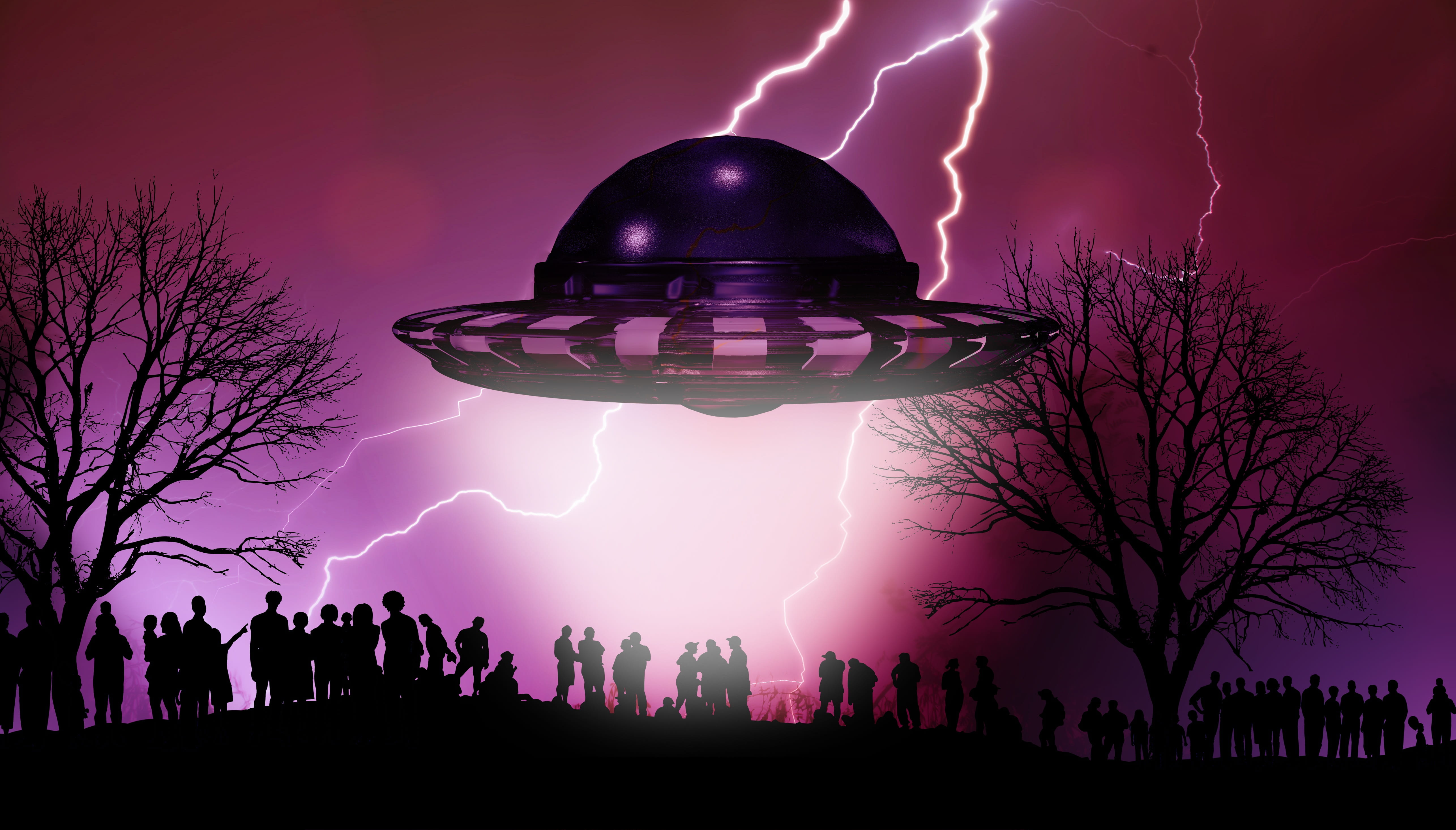 alien spaceship above people ufo arrival human group quantitative 2k 4k 5k