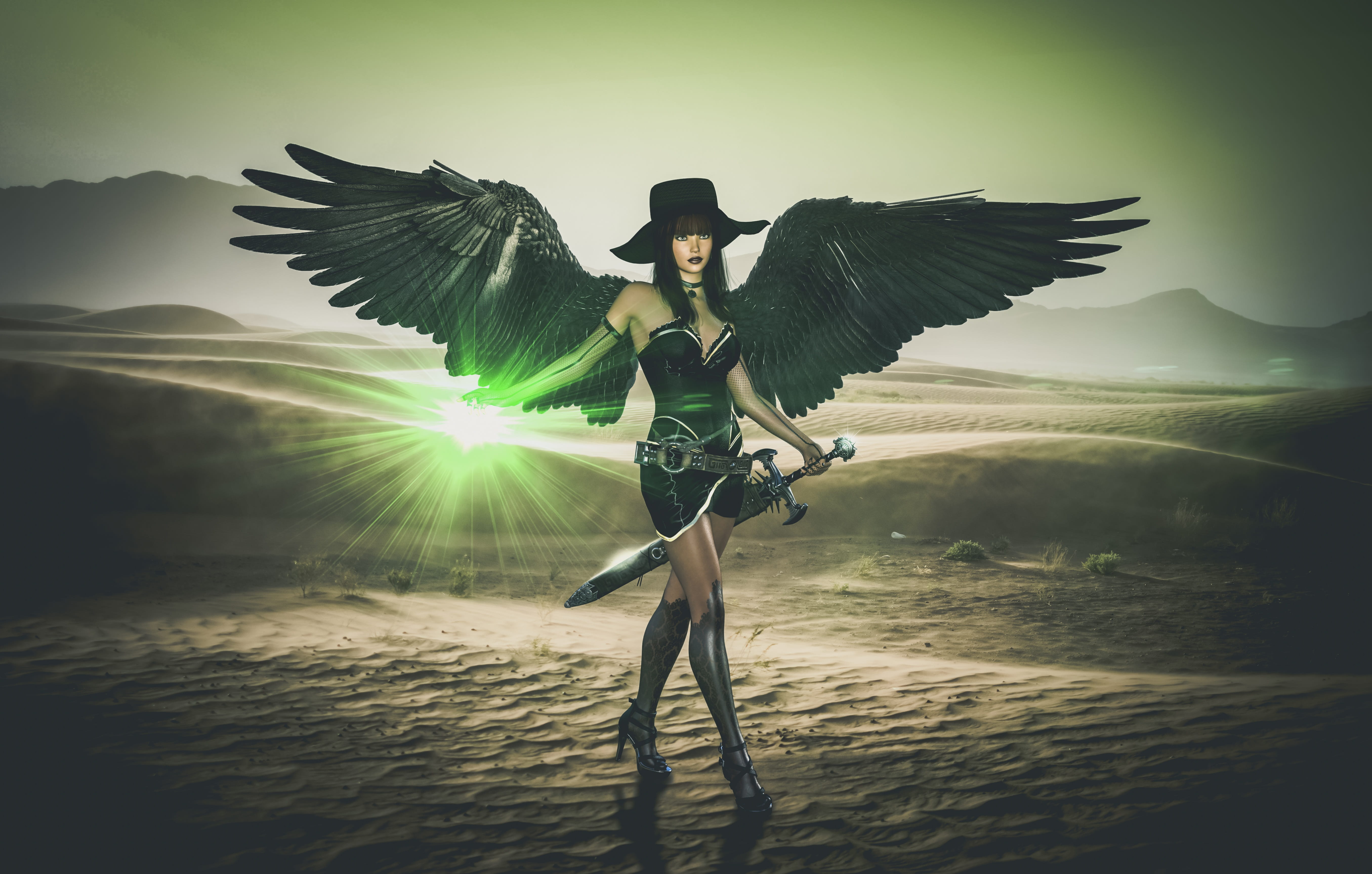 archangel fantasy wings women sky female girl mystic 2k 4k 5k