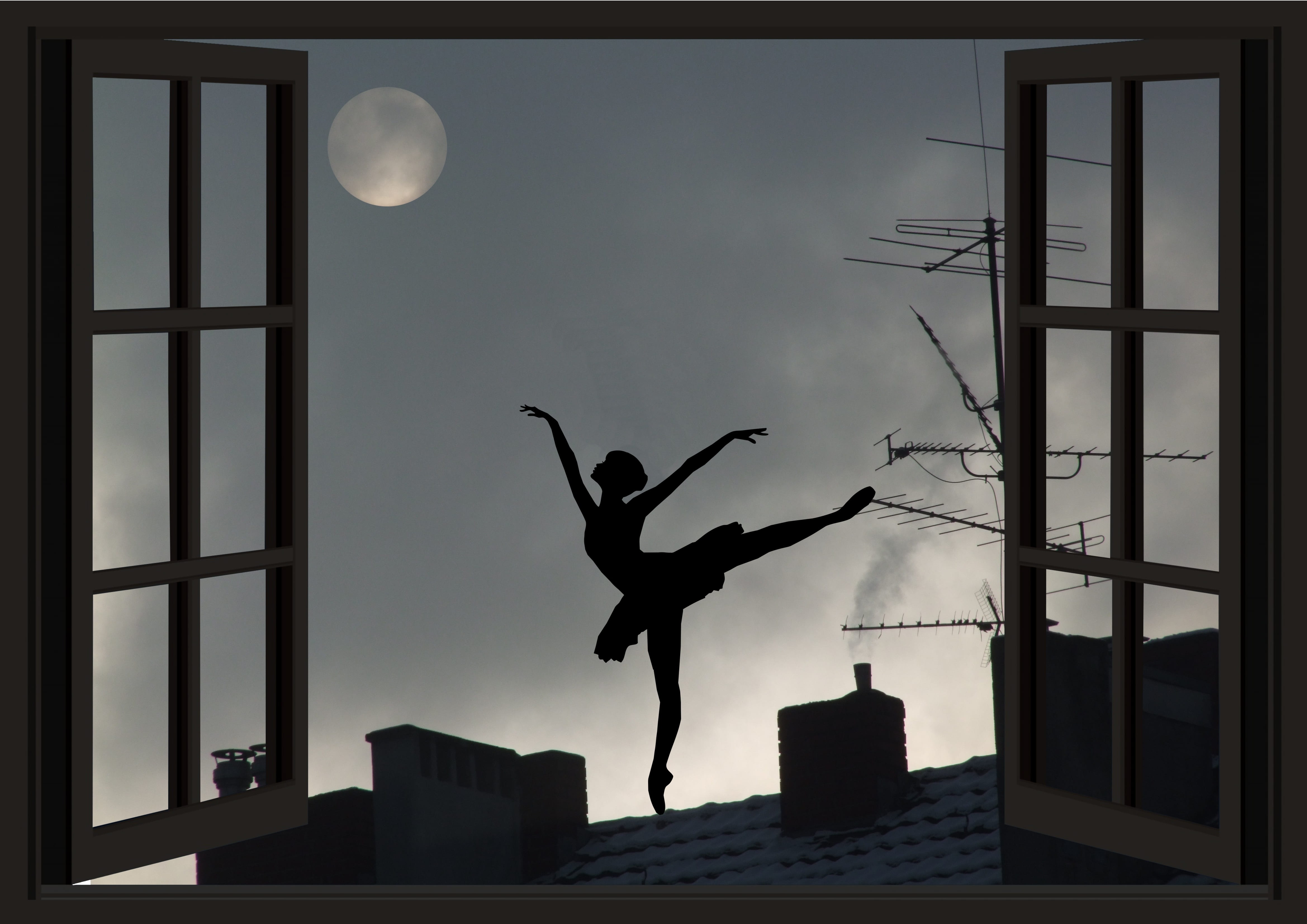 ballerina on roof silhouette photo moon addicted universe 2k 4k 5k