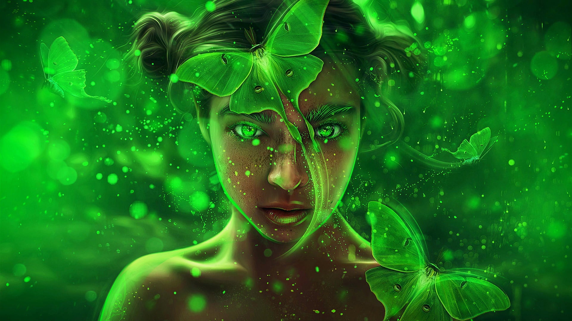 fantasy art girl mystic green butterfly fairy 2k