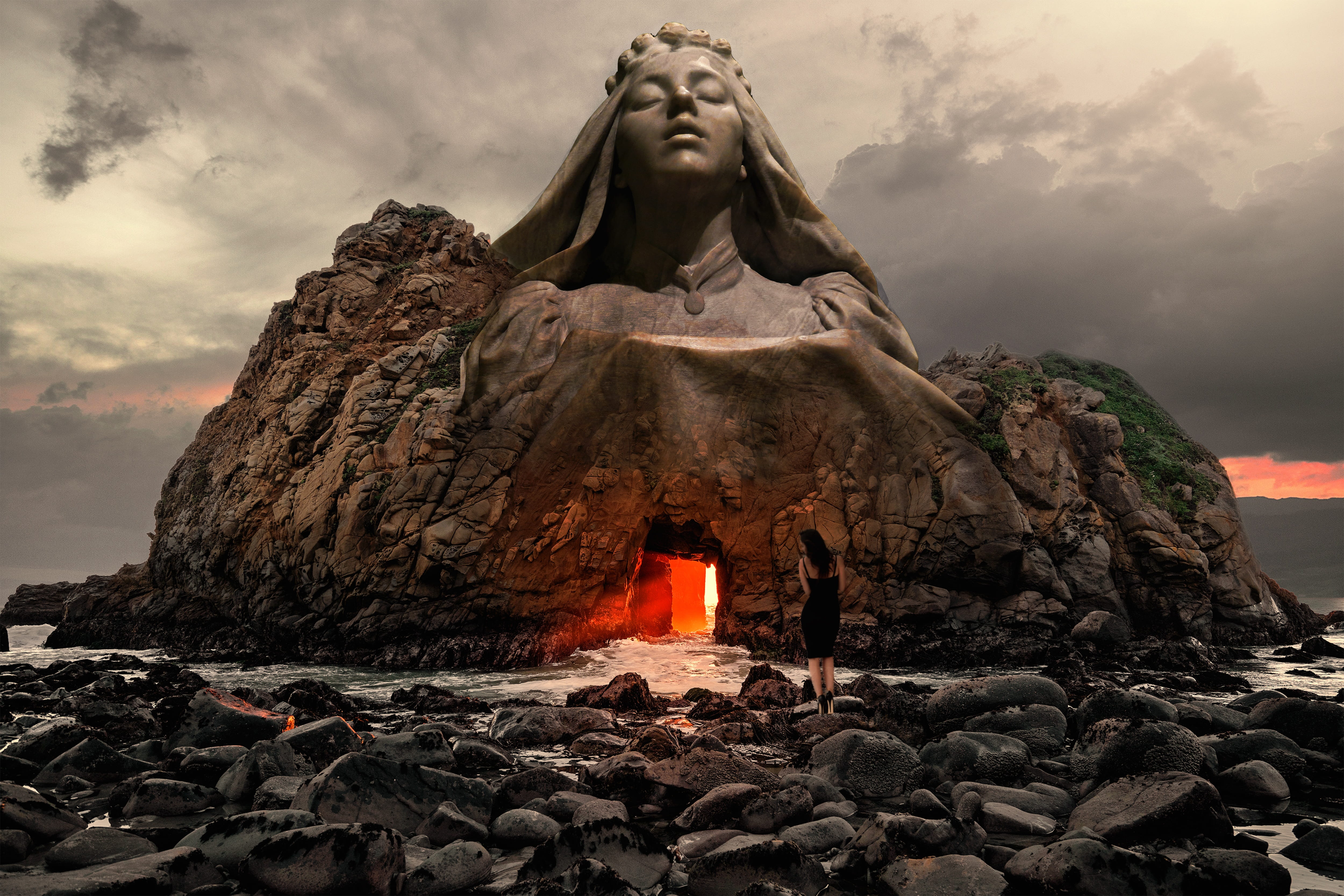 fantasy landscape dark dream cave rocks 2k 4k 5k