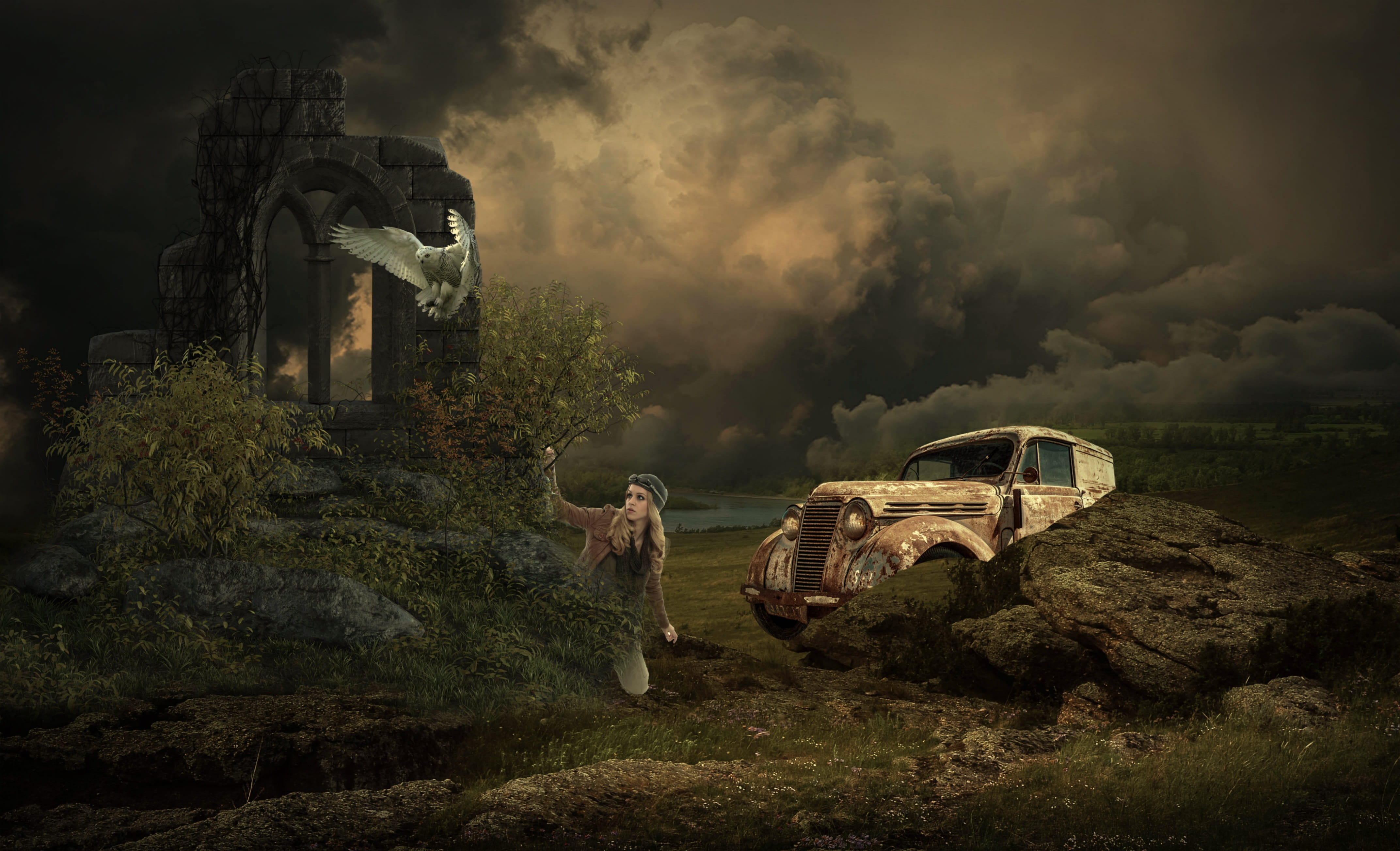 fantasy landscape mystical woman night sky composing 2k 4k