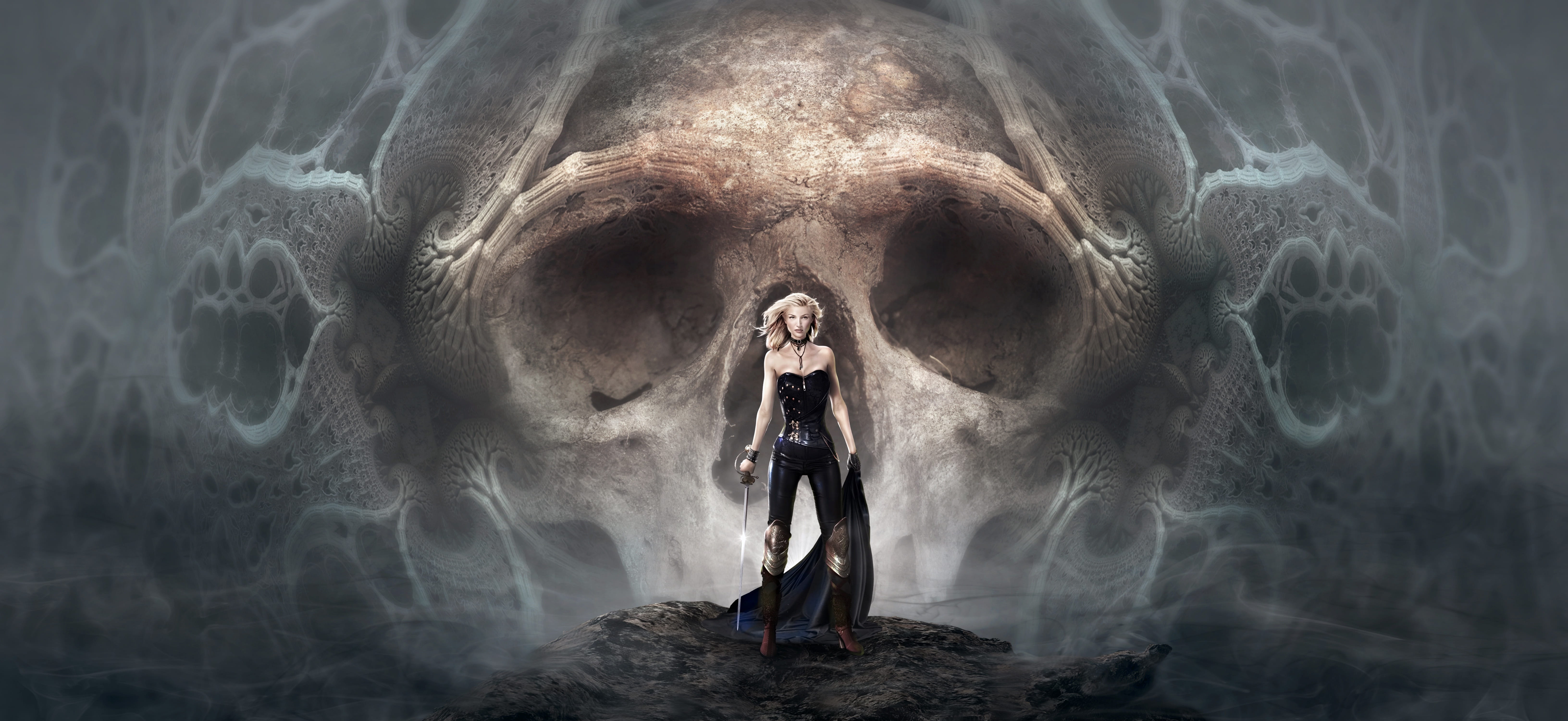 fantasy mystical scary woman amazone skull and crossbones 2k 4k 5k