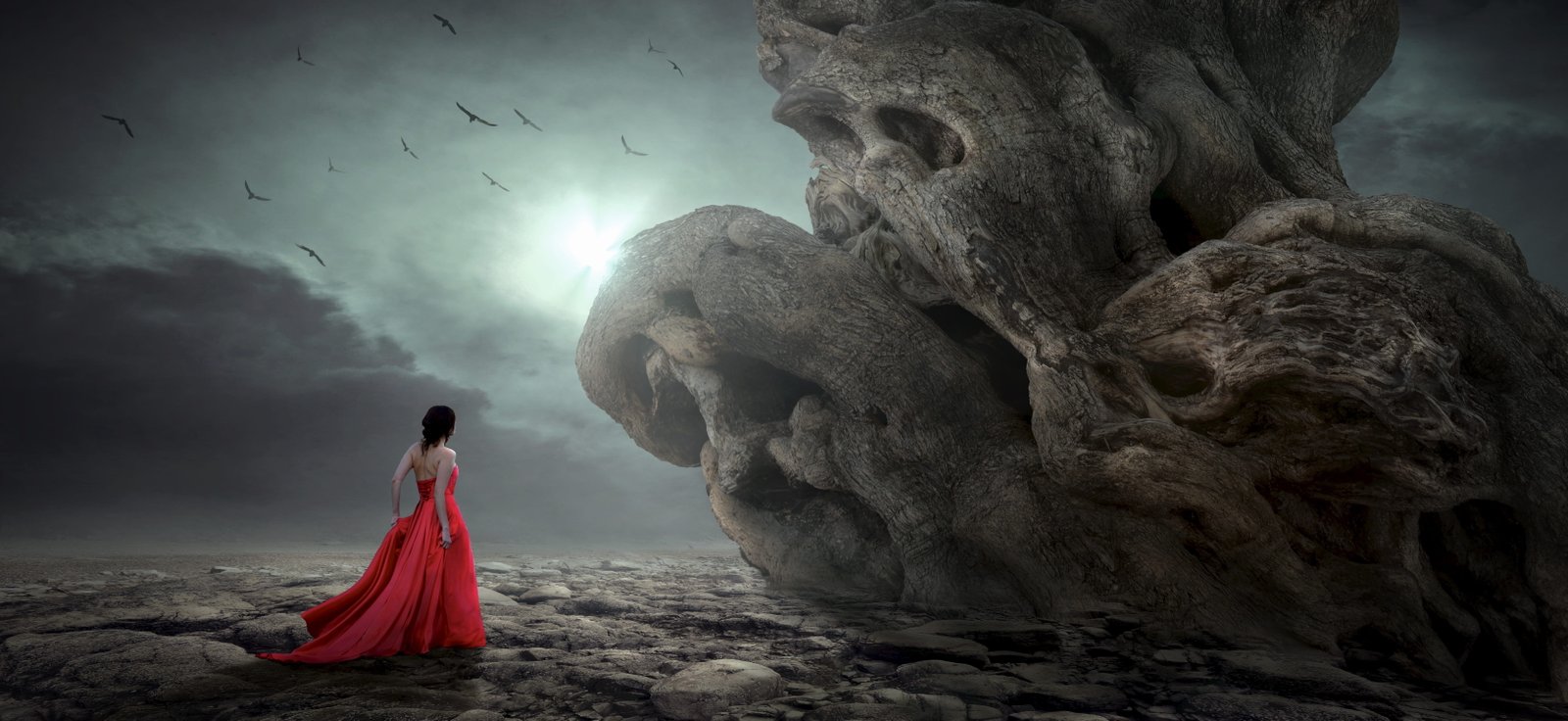 fantasy mystical woman dress red face root wood landscape 78 2k 4k 5k