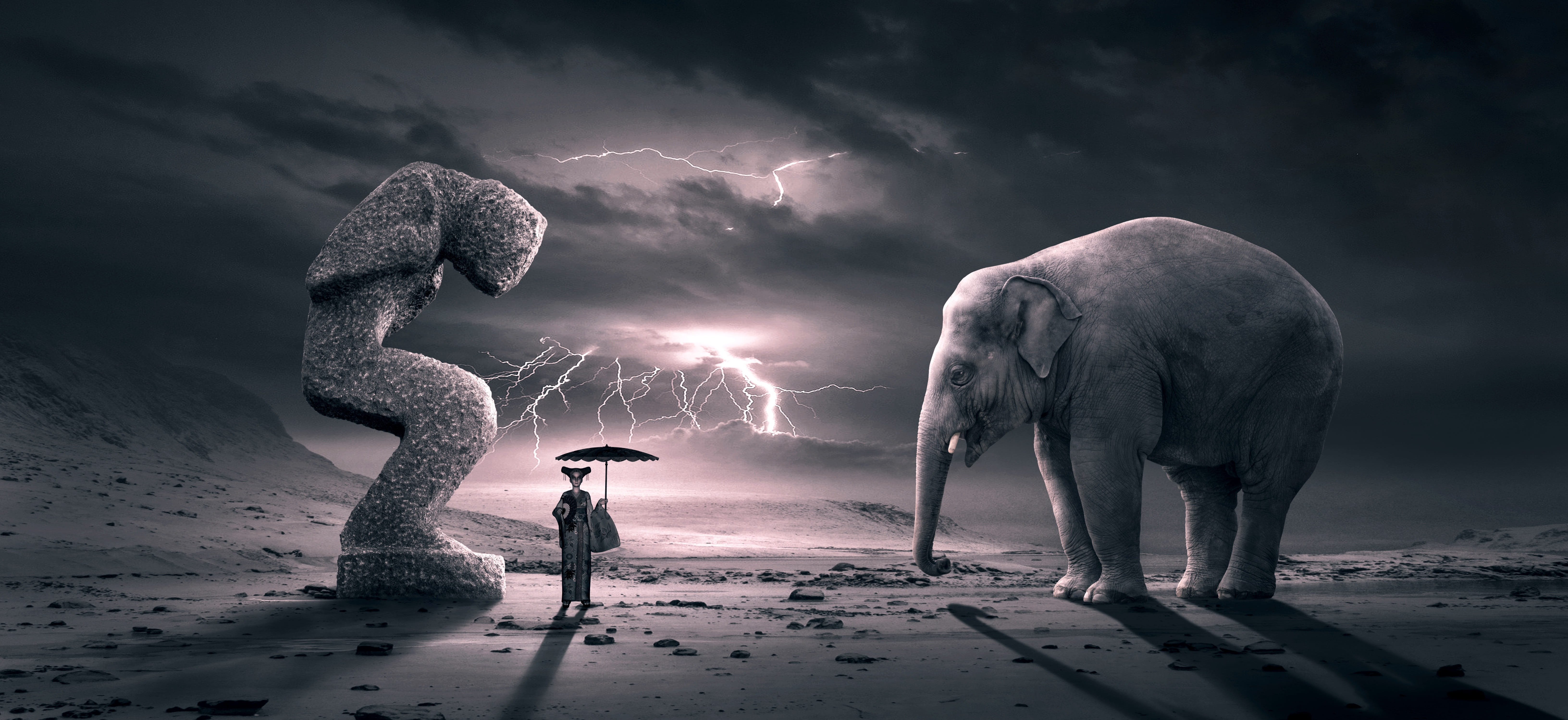 fantasy surreal scene elephant figure dream mystical 2k 4k 5k