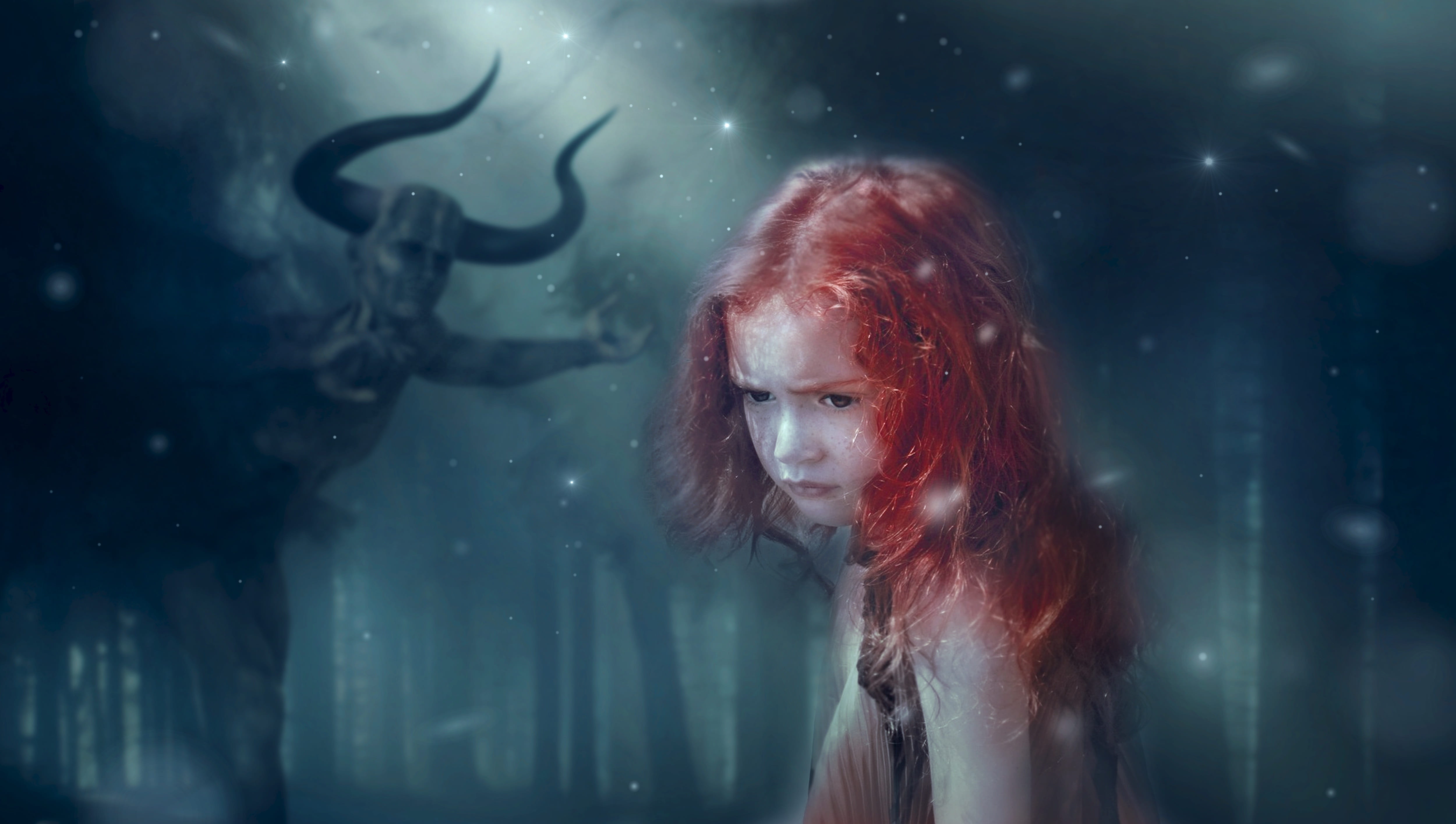 girl with red hair fantasy forest mystical fairytale mood 2k 4k 5k