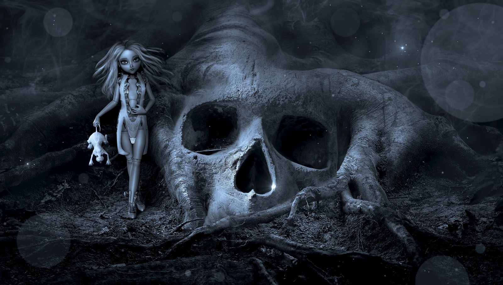 gray skull fantasy creepy doll root mystical weird horror 25 2k 4k 5k