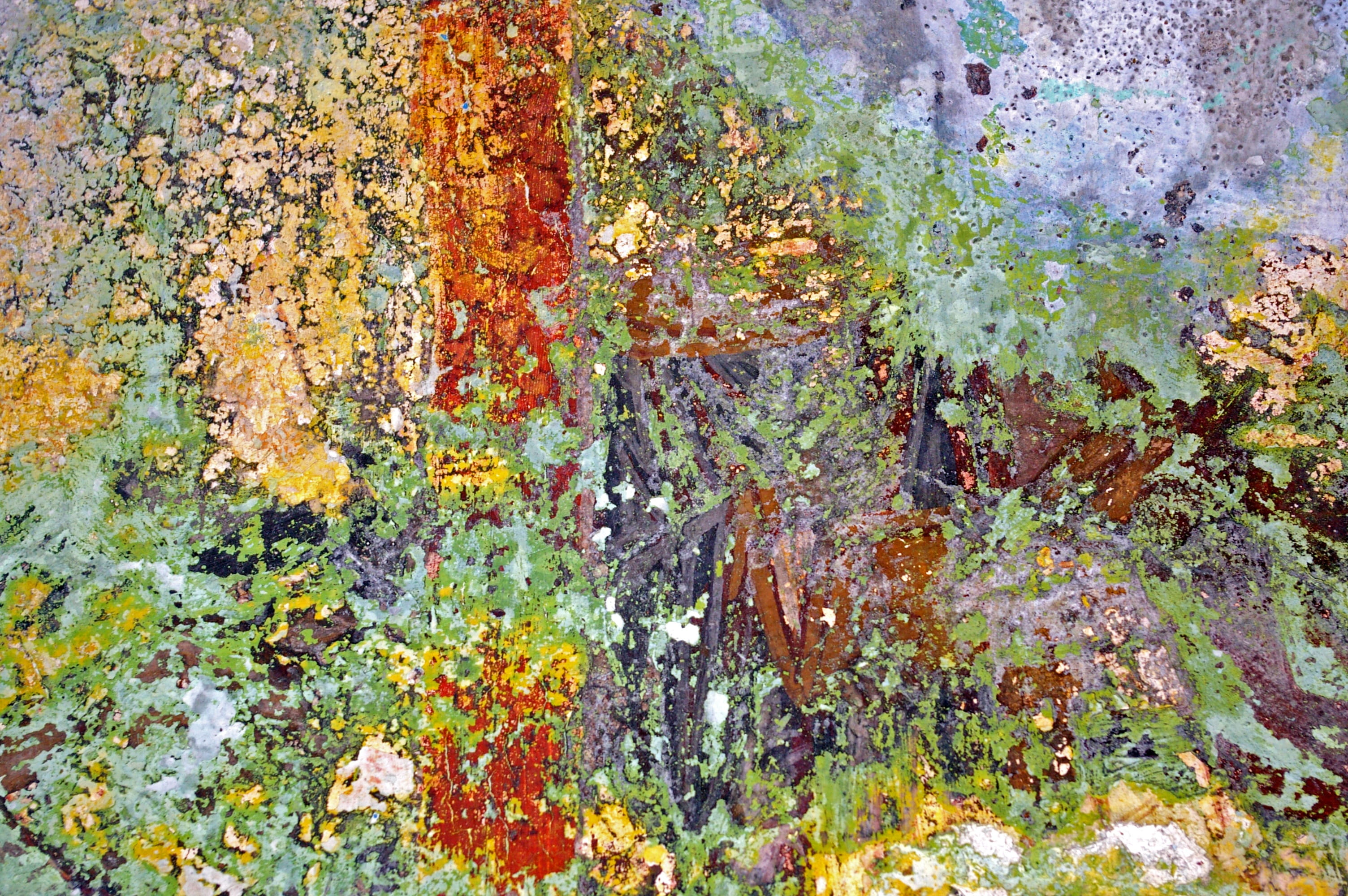 green red and yellow abstract illustration church painting 2k