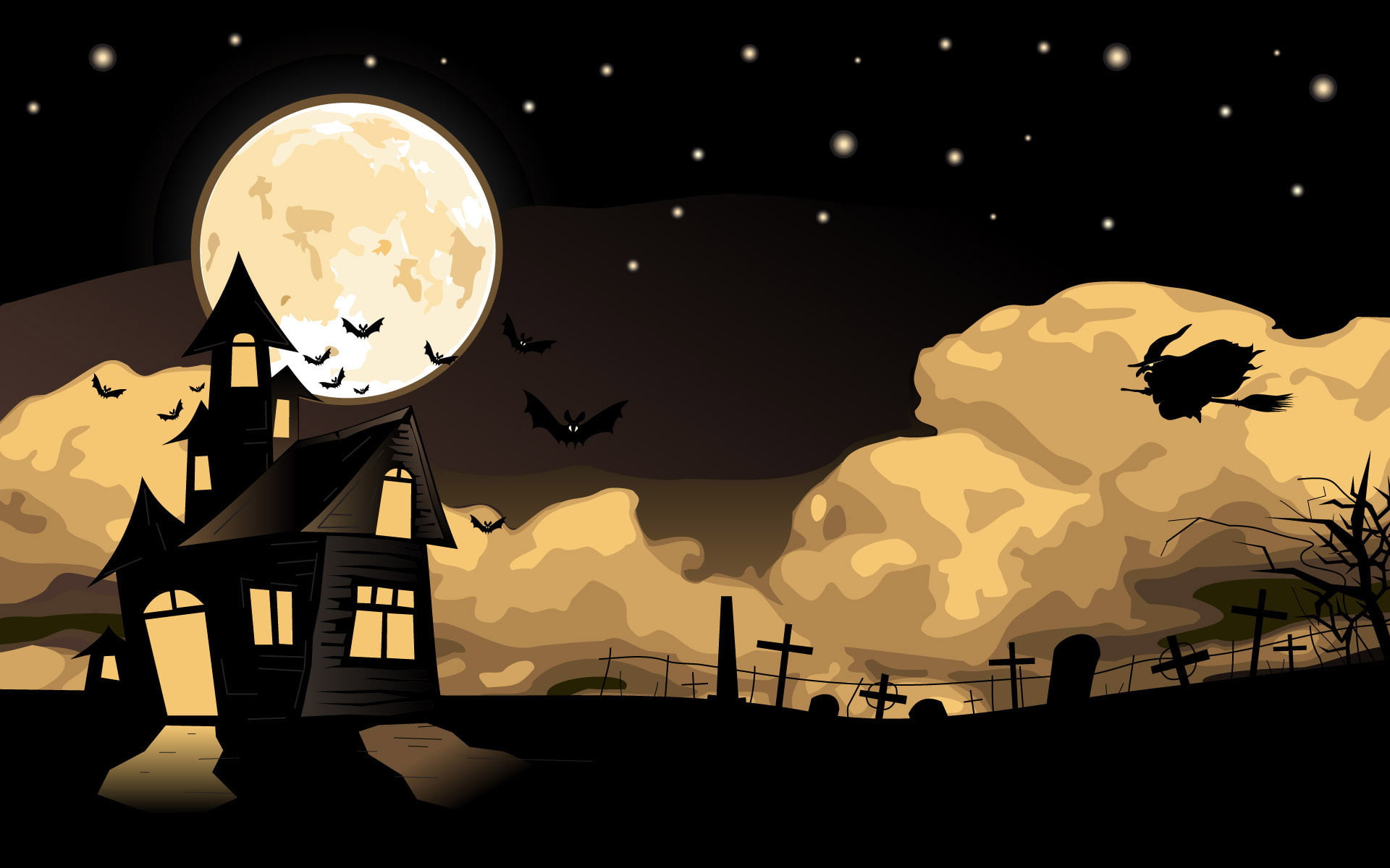 Halloween themed digital wallpaper night vector mystic art 2k