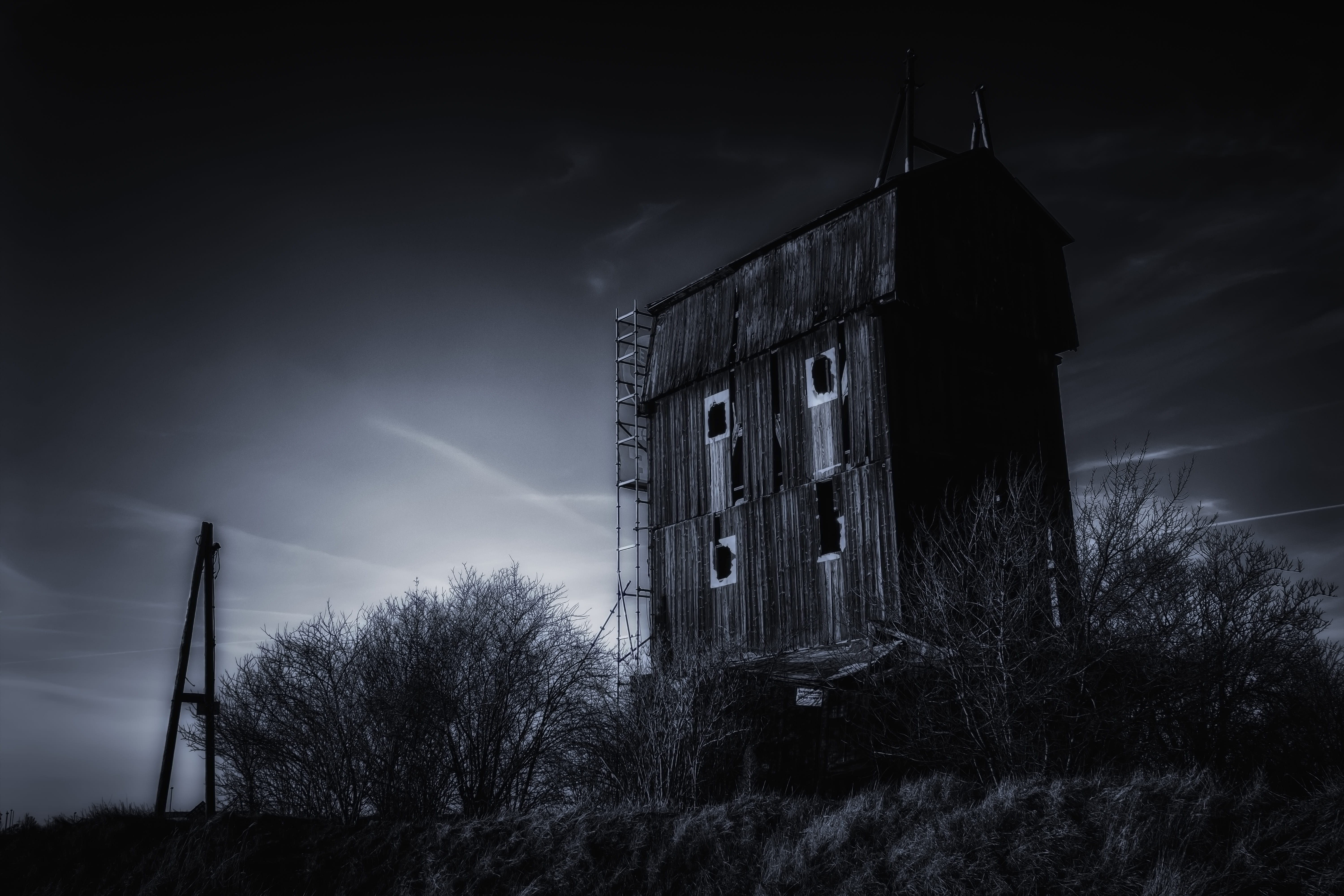 house mill night old dark weird fantasy mysterious mystical 2k 4k 5k