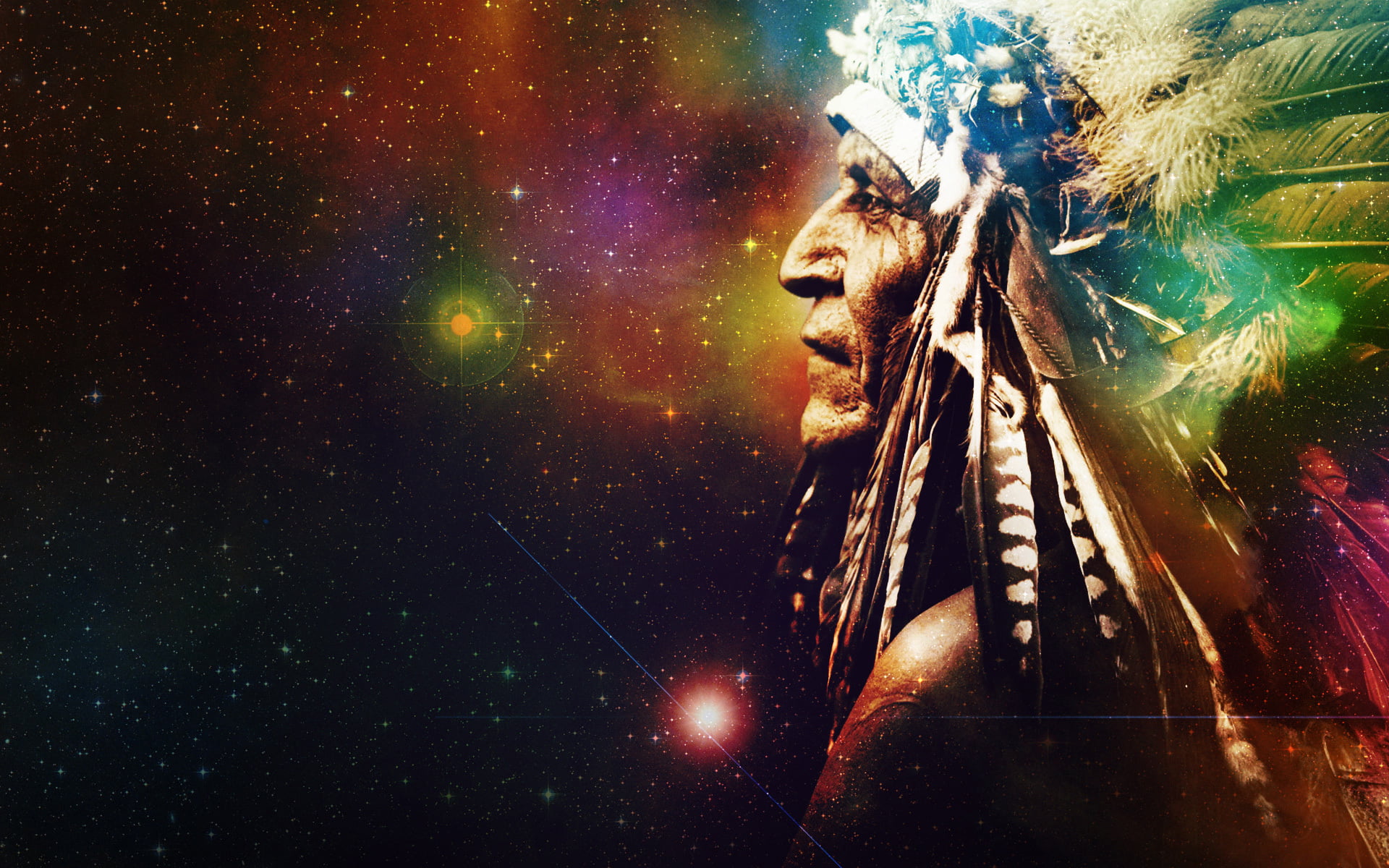 Native American Chief wallpaper space stars background the universe 2k