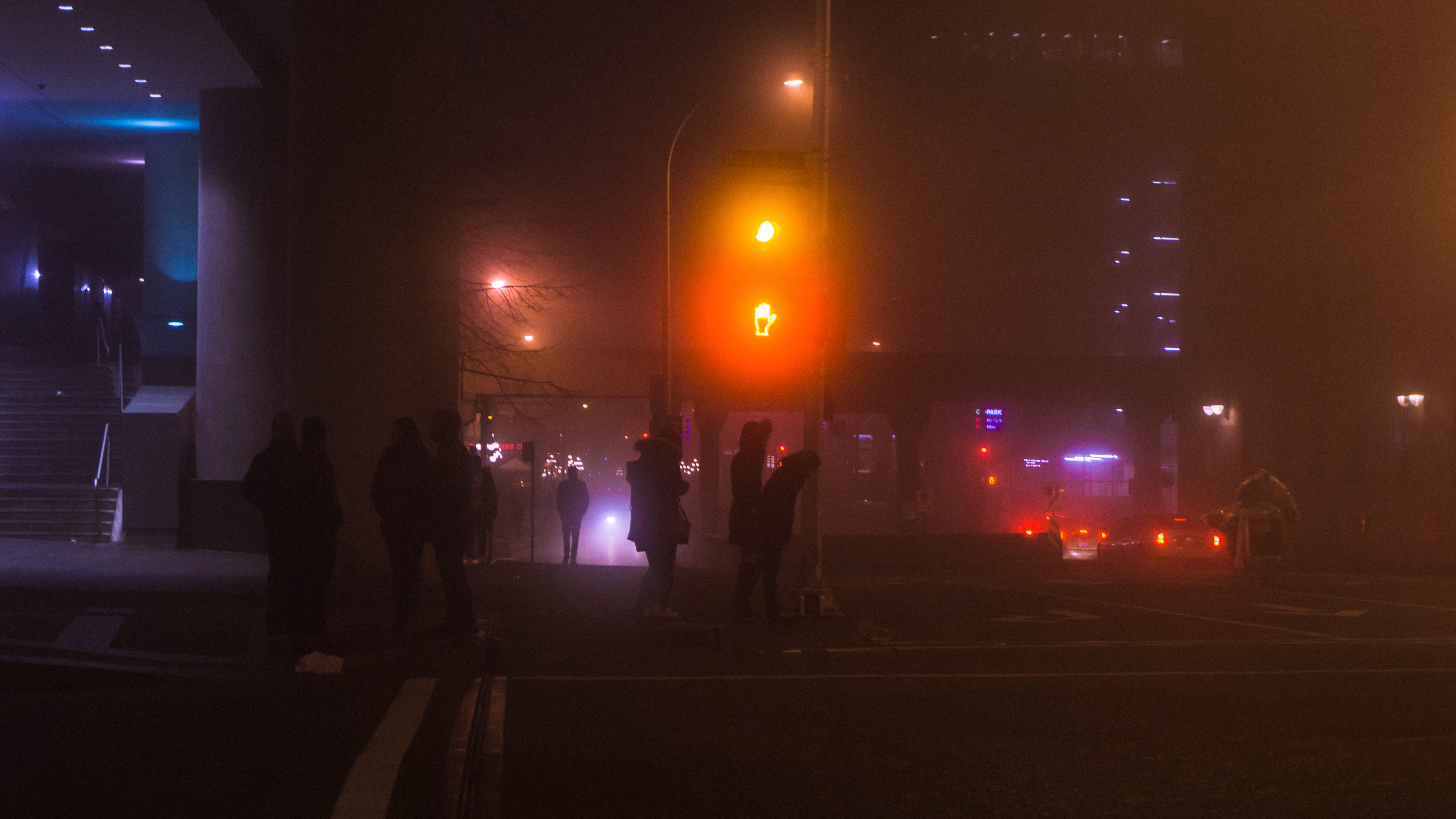 night downtown people person fog mystery mystical vancouver 2k 4k 5k
