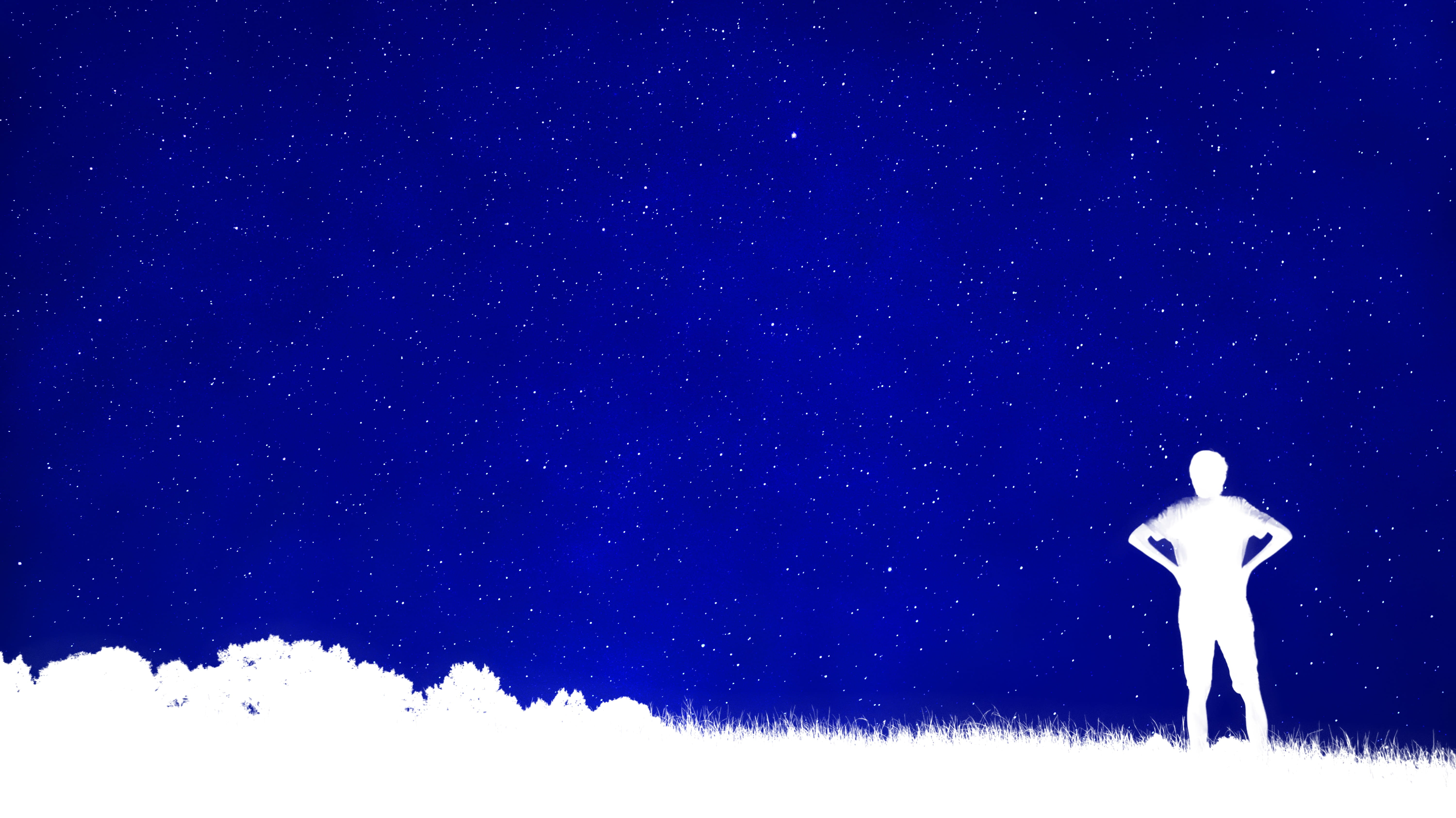 person standing on grass under blue sky illustration Composition 2k 4k 5k