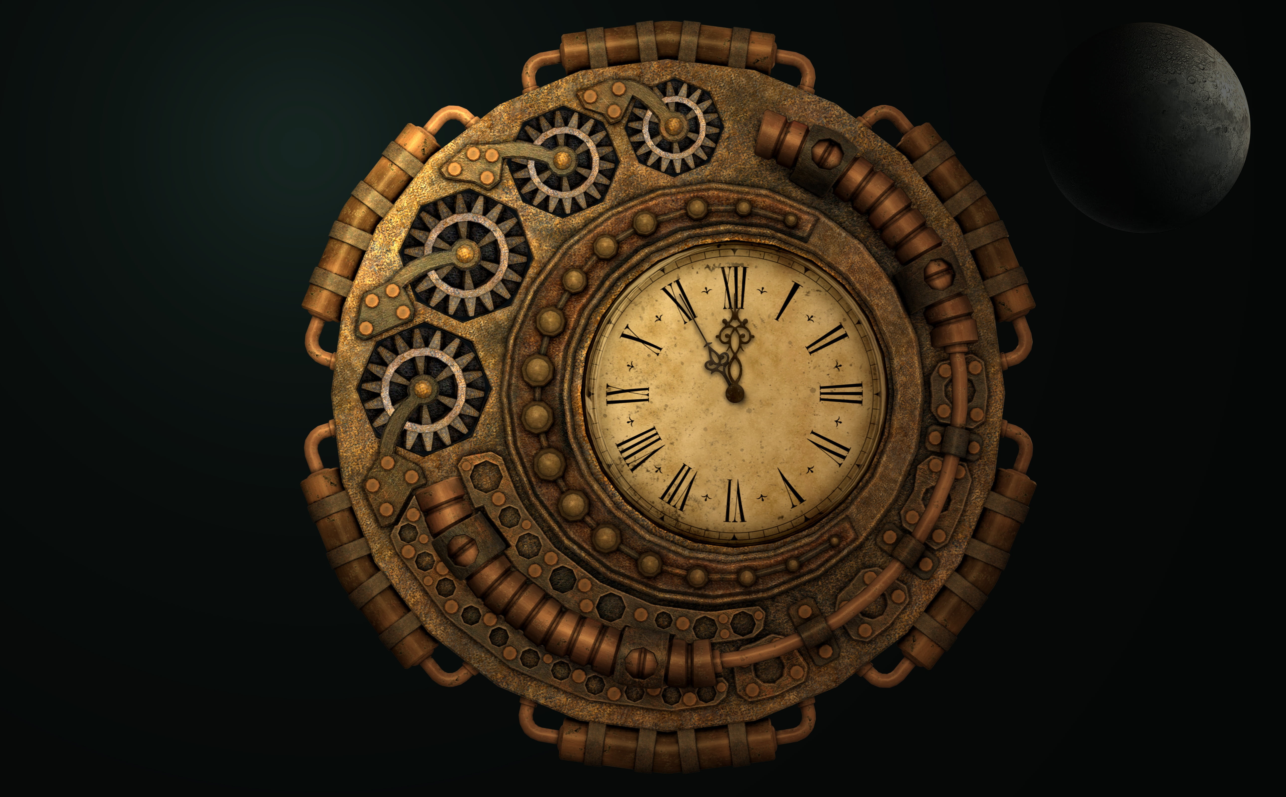 roman numerical clock at 11 55 time moondial machine 2k 4k 5k