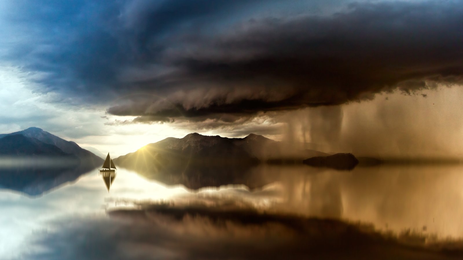 sea forward sailing boat clouds rain ocean water sky 2k 4k 5k