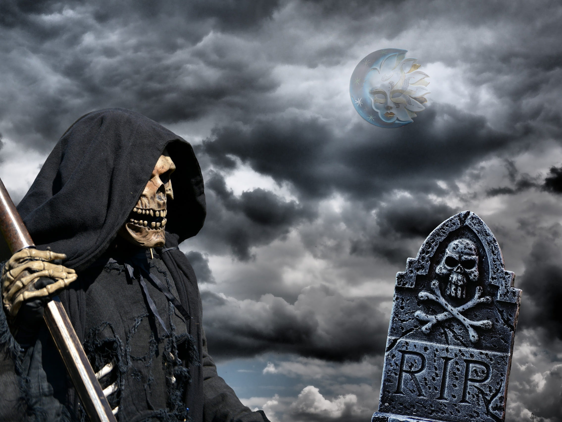 skeleton holding sword beside tombstone wallpaper death grim reaper 2k