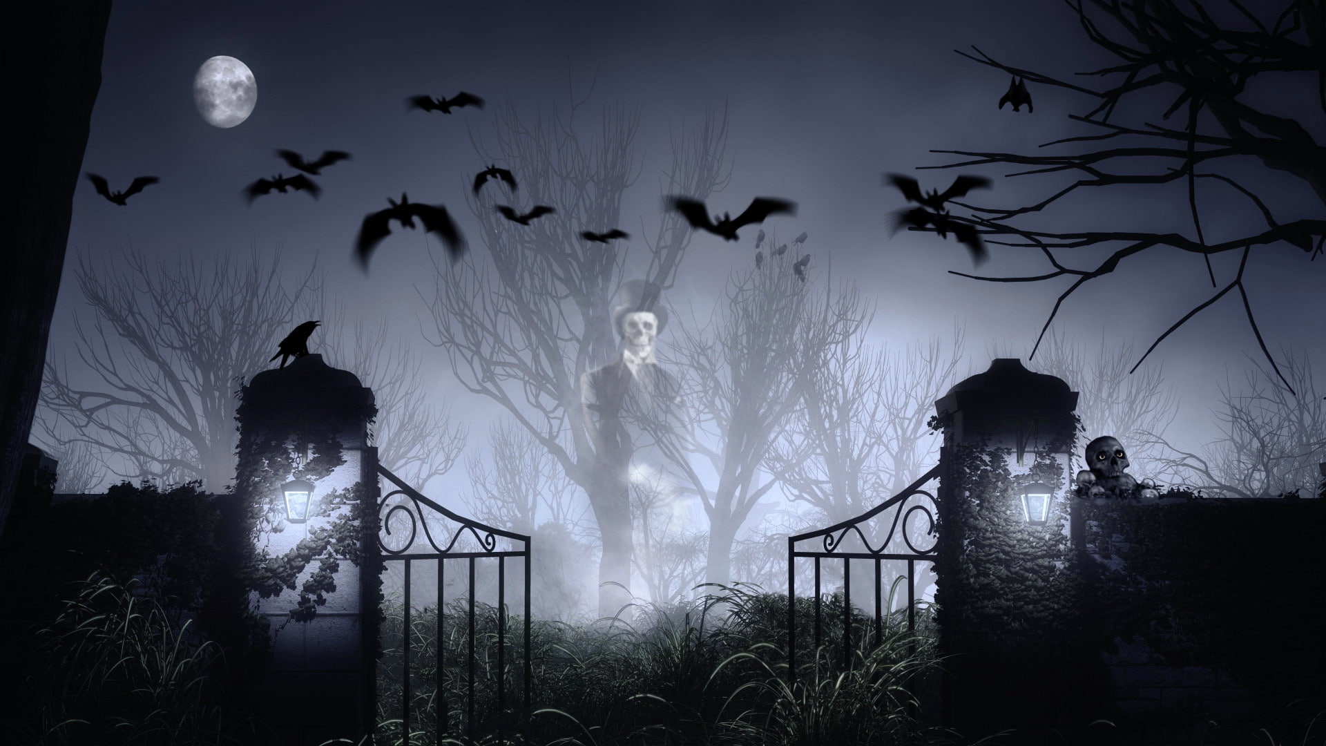 skull mystic The moon cemetery bat Halloween Ghost 2k