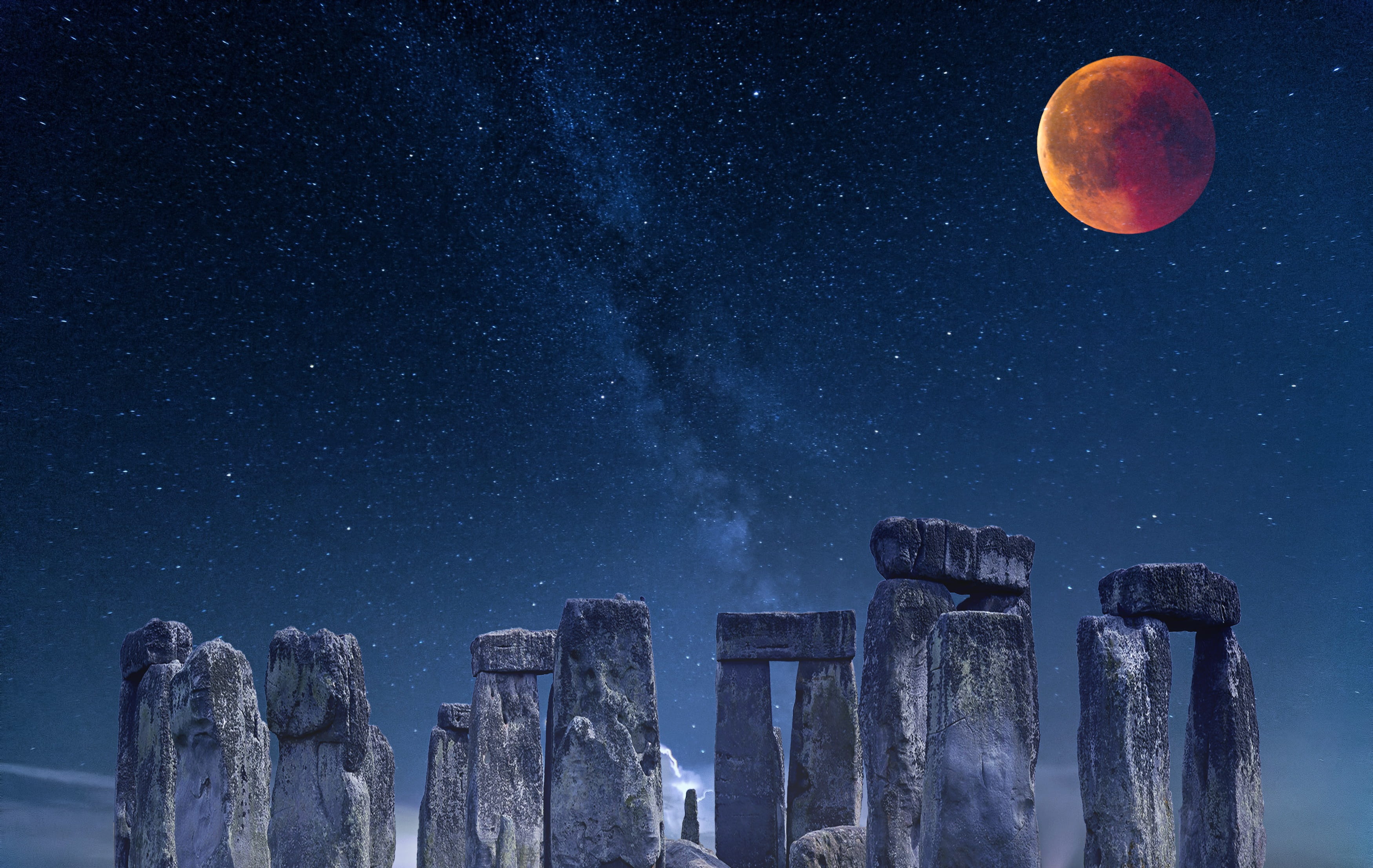stonehenge ancient night stars milky way moon eclipse 2k 4k
