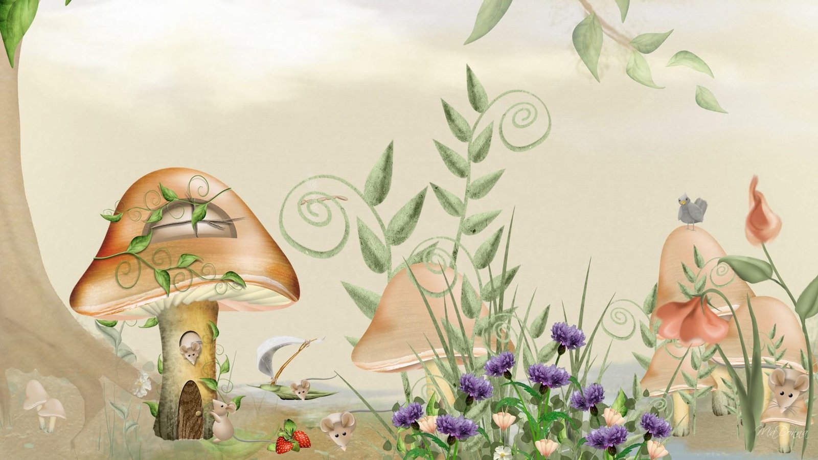 The L Of Fairy Tale Mice firefox persona strawberries mushrooms 2k