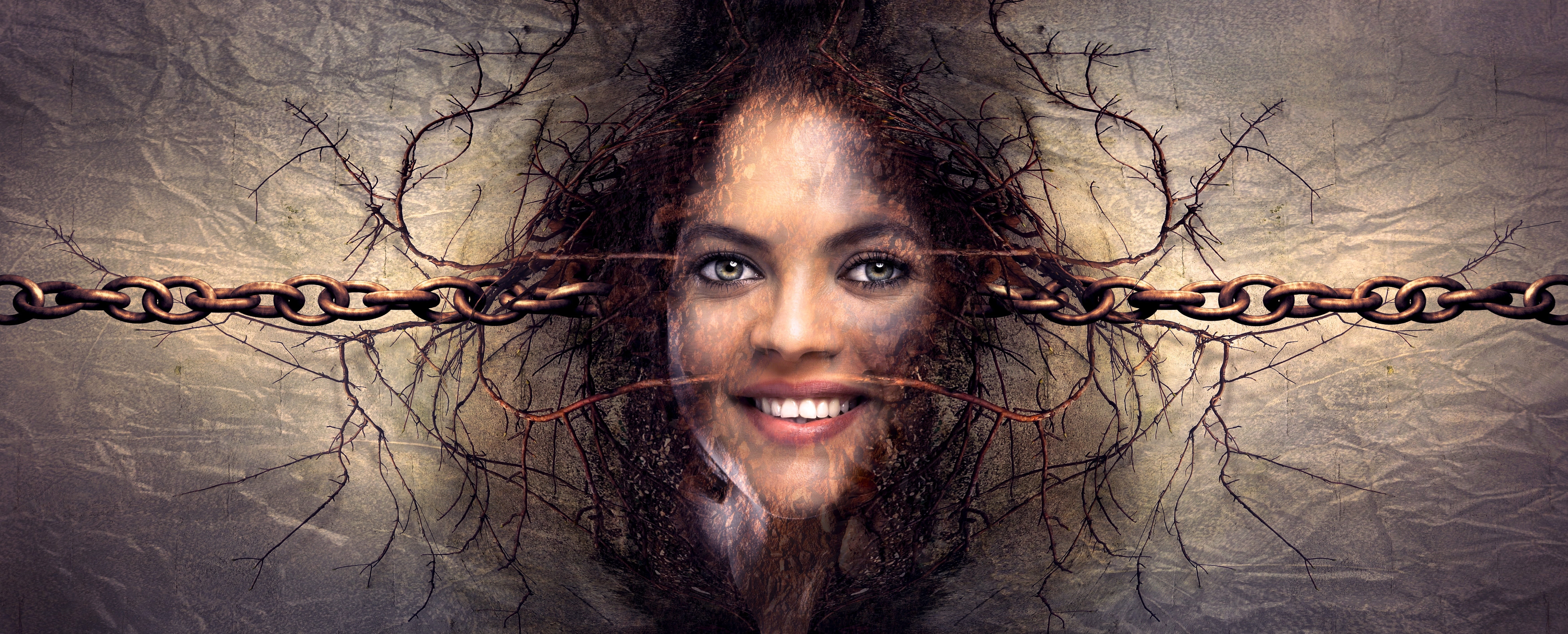 wallpaper of person s face fantasy chain surreal friendly 2k 4k 5k