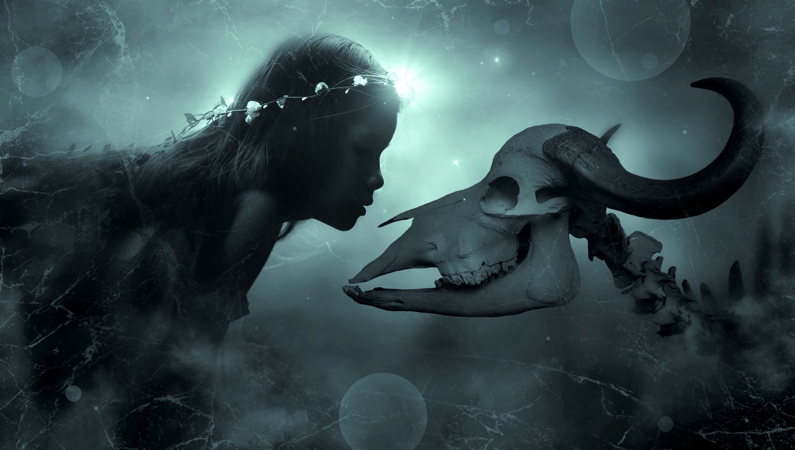 woman and animal skull wallpaper fantasy mysterious girl skeleton 2k 4k 5k