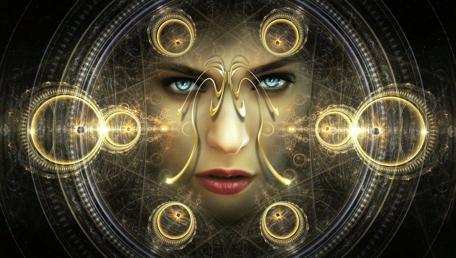 woman face portrait fantasy light pattern eyes ornament 2k 4k 5k