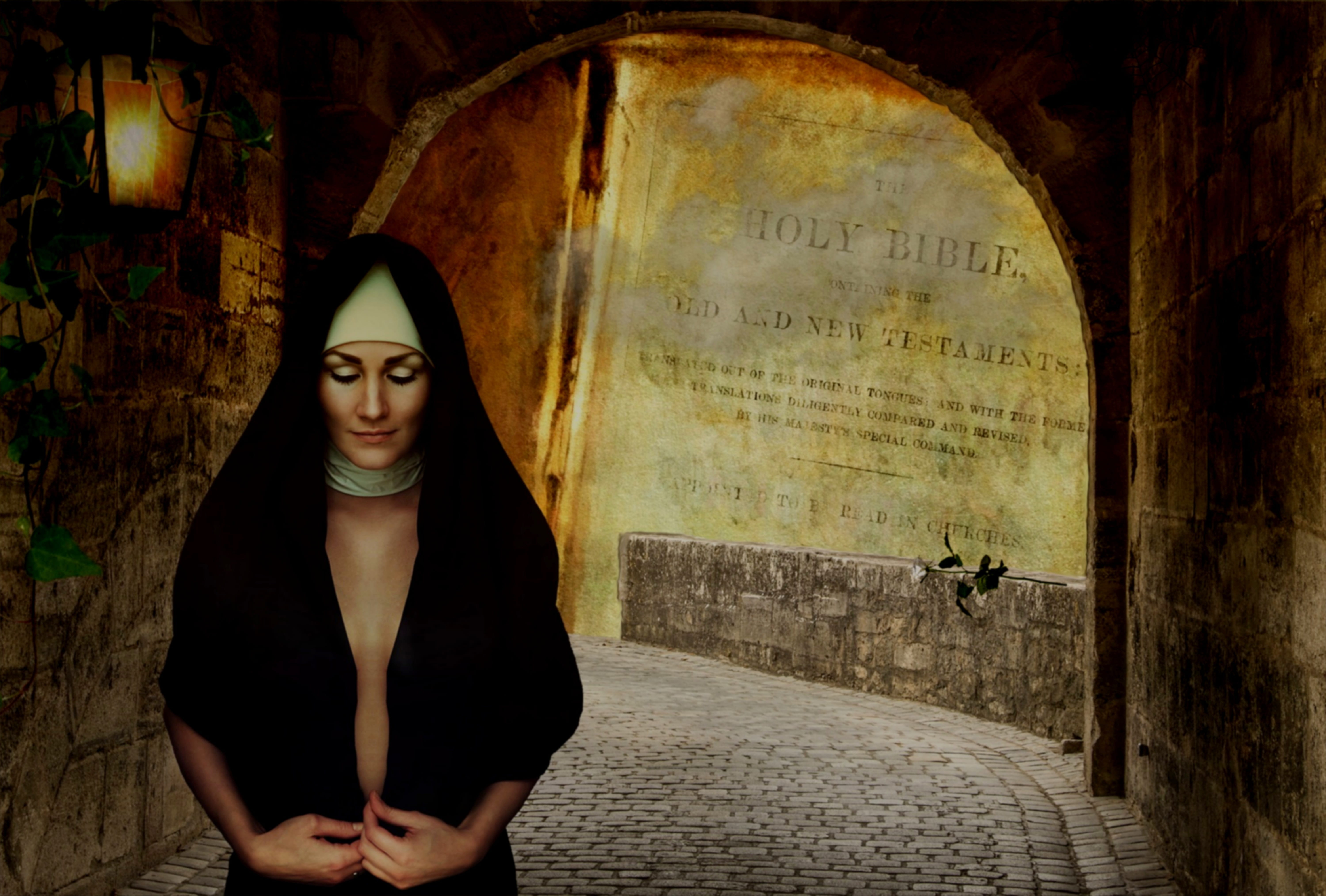 woman wearing black headdress standing inside tunnel nun in order to 2k 4k 5k