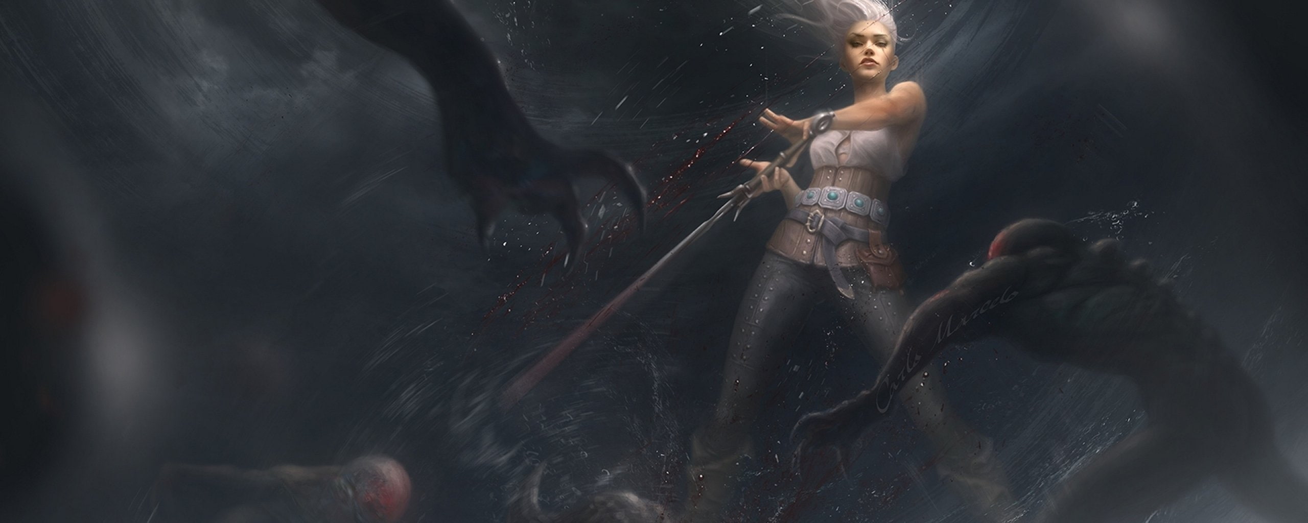 3 action Dark dual fantasy Fighting Hunt multi poster widescreen dualmonitor dualscreen 2k