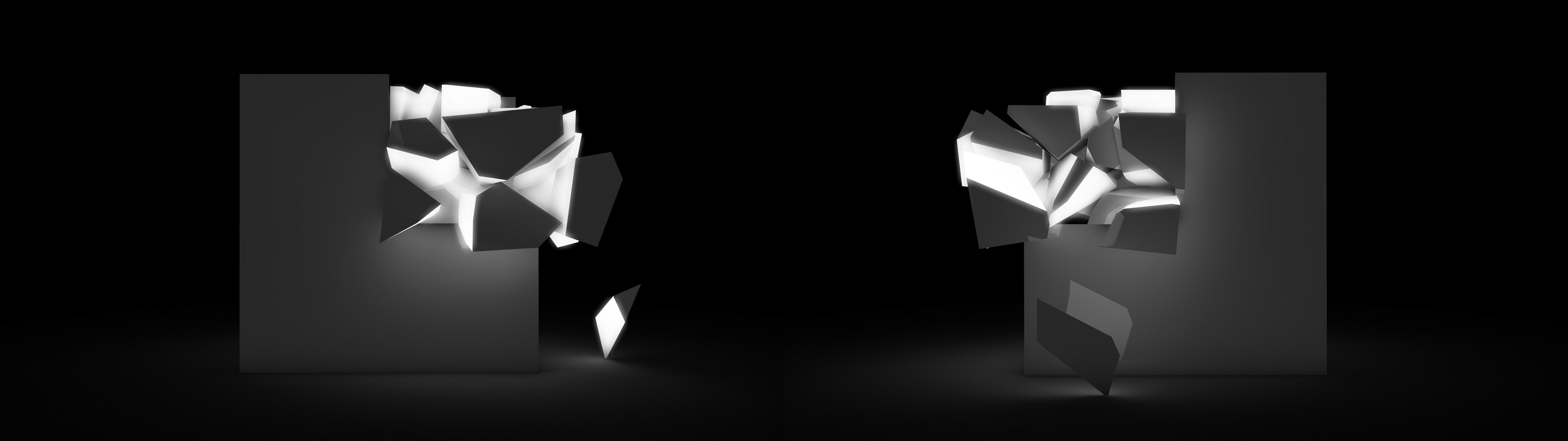 abstract black cubes dual greyscale minimalistic monochrome widescreen dualmonitor dualscreen 2k 4k