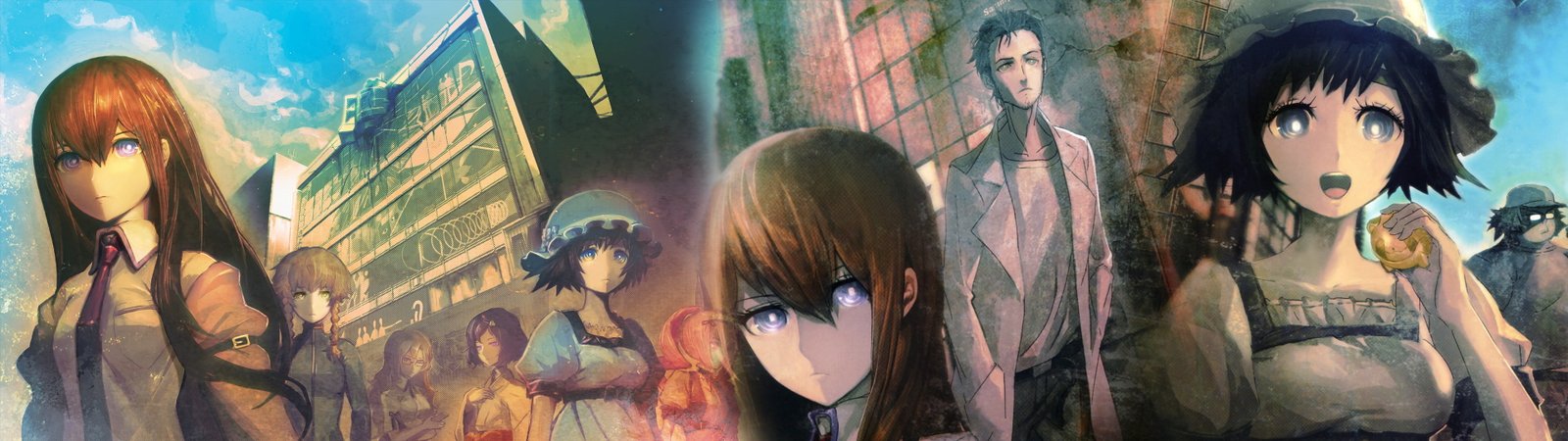 animated movie poster Steins;Gate Makise Kurisu Okabe Rintarou widescreen dualmonitor dualscreen 2k 4k