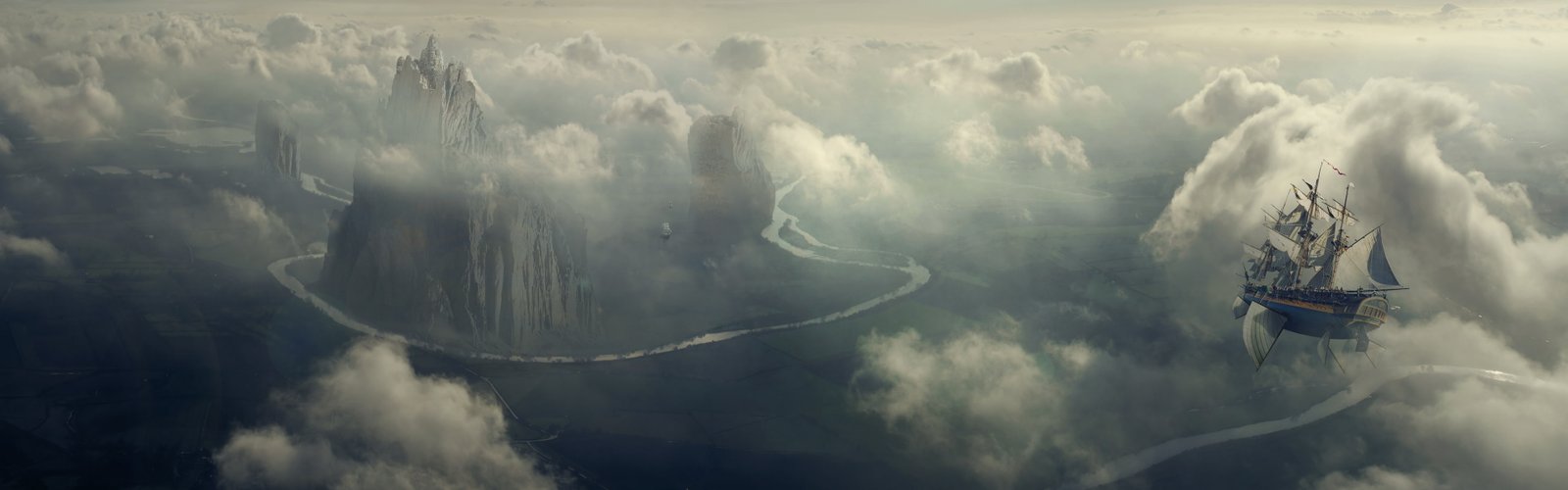 art castles clouds dual fantasy landscapes monitor multi widescreen dualmonitor dualscreen 2k 4k