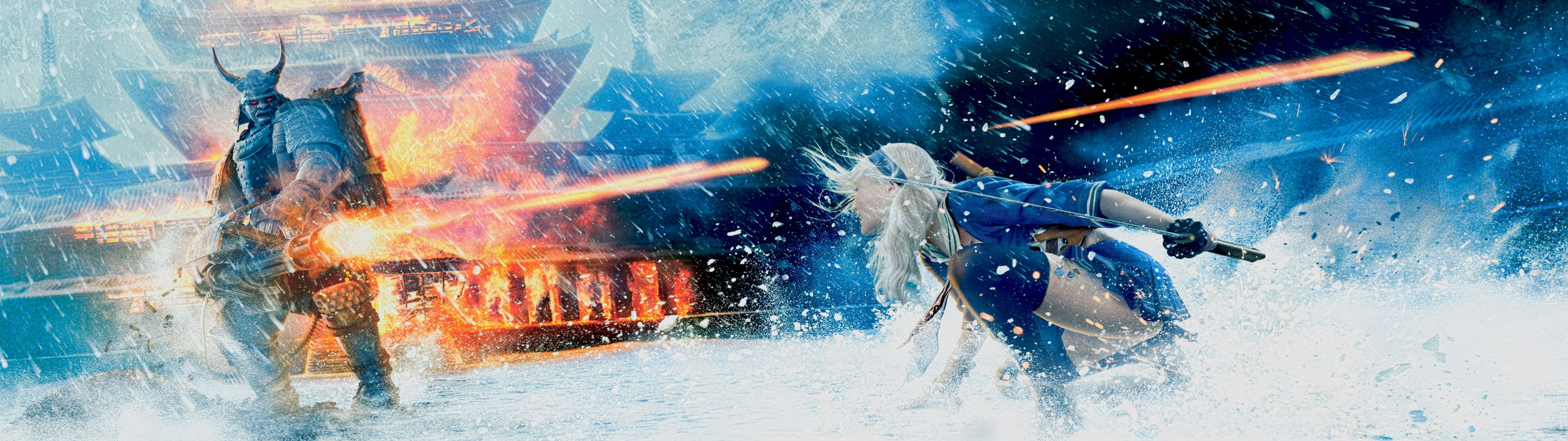 Babydoll Blonde Chain Guns Dual Monitors Fighting Katana widescreen dualmonitor dualscreen 2k 4k