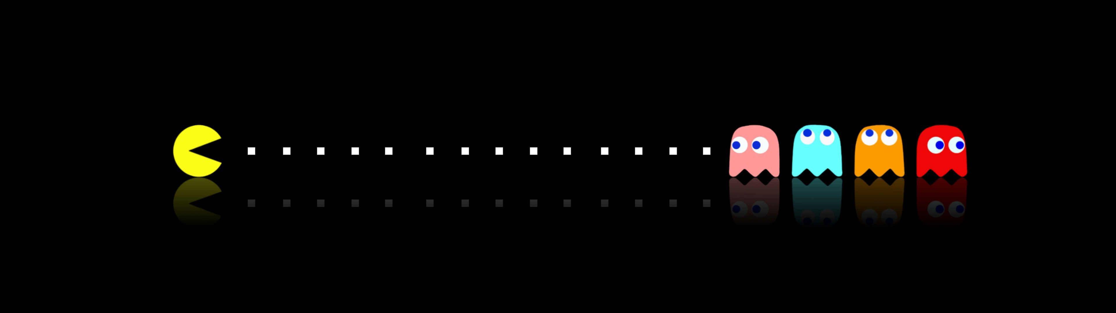 black dual monitor Pac Man widescreen dualmonitor dualscreen 2k 4k