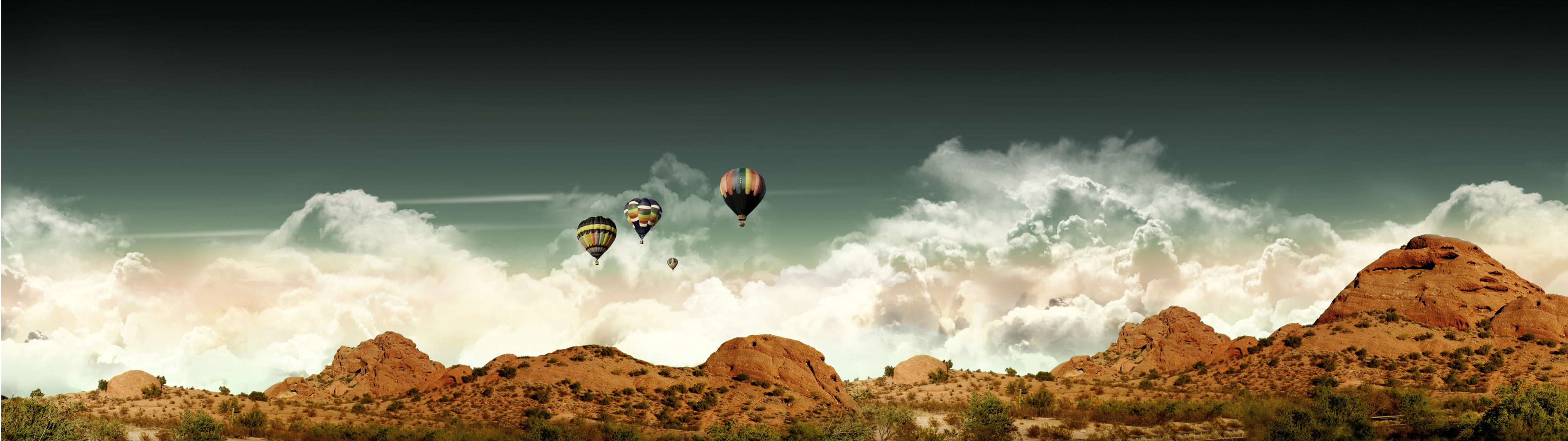 clouds Desert Dual Monitors Hot Air Balloons landscape widescreen dualmonitor dualscreen 2k 4k