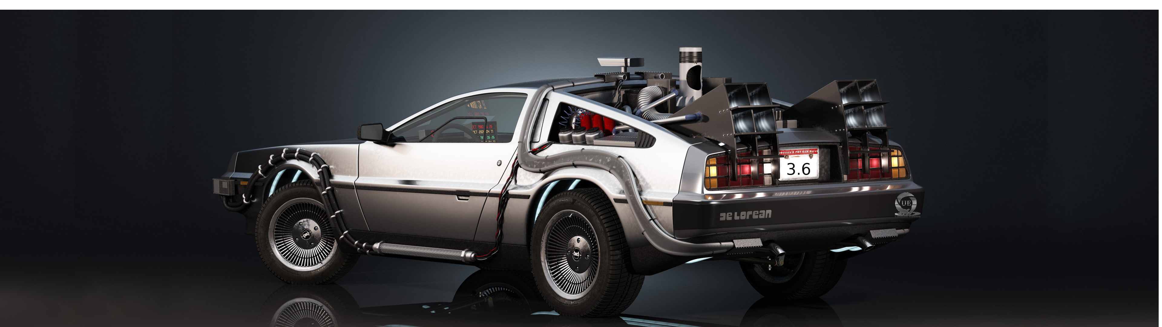 DeLorean DMC dual monitors Back to the Future car widescreen dualmonitor dualscreen 2k 4k