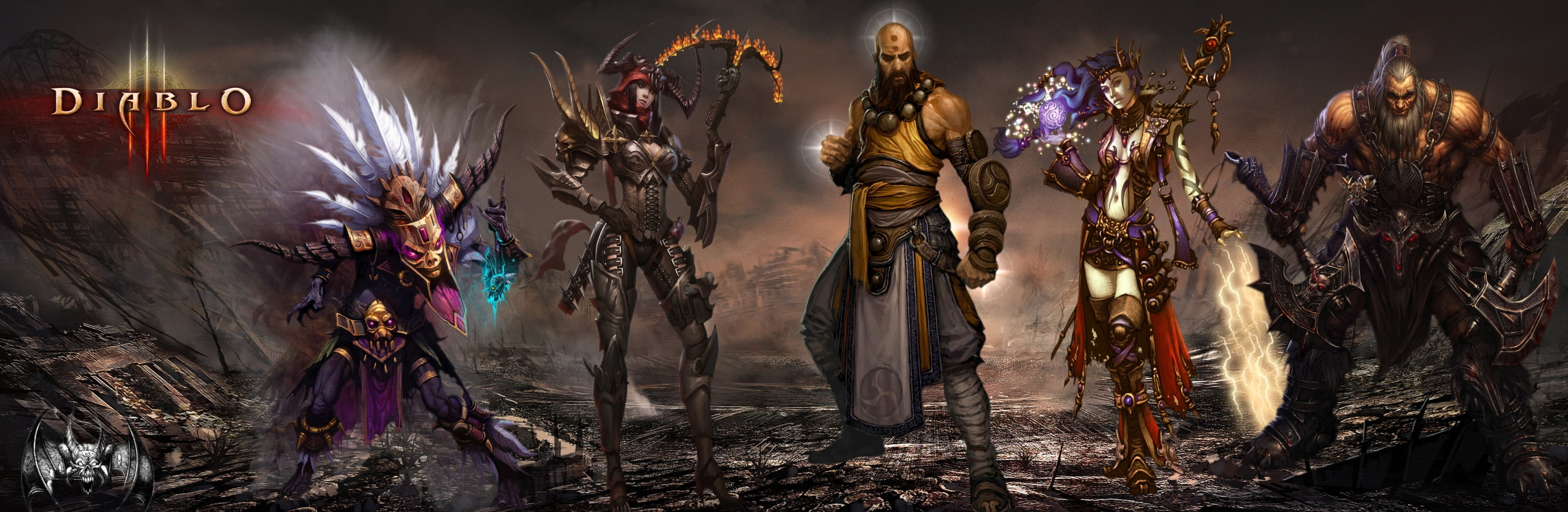 Dual Screen Diablo game poster Games Artwork Characters widescreen dualmonitor dualscreen 2k 4k