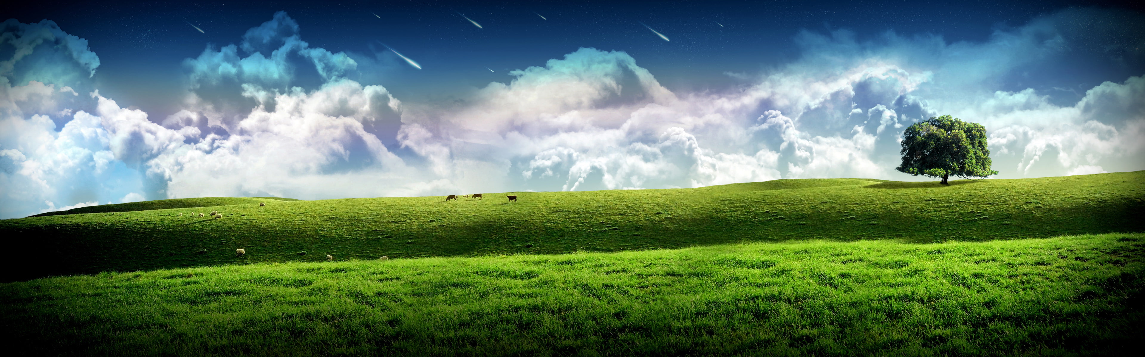 field of green grass wallpaper art clouds digital dream dual widescreen dualmonitor dualscreen 2k 4k