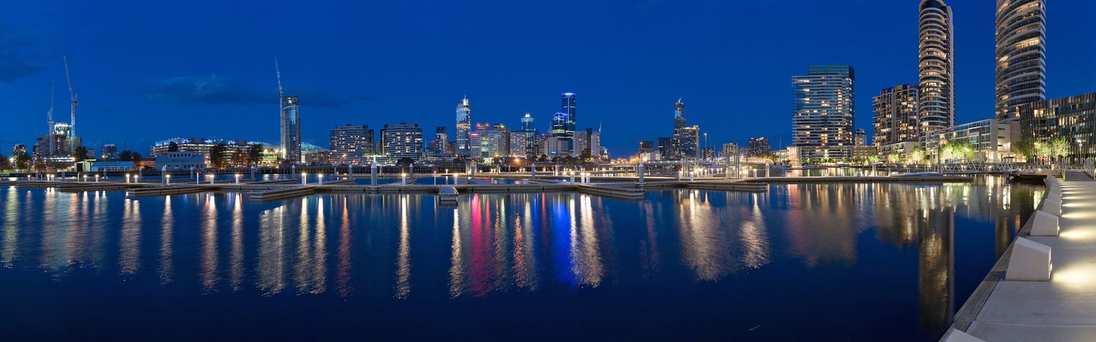 high rise buildings city Melbourne Australia lights reflection widescreen dualmonitor dualscreen 2k 4k