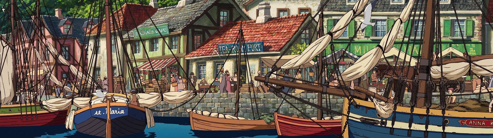 multiple display dual monitors dock illustration studio ghibli howls moving castle widescreen dualmonitor dualscreen 2k 4k