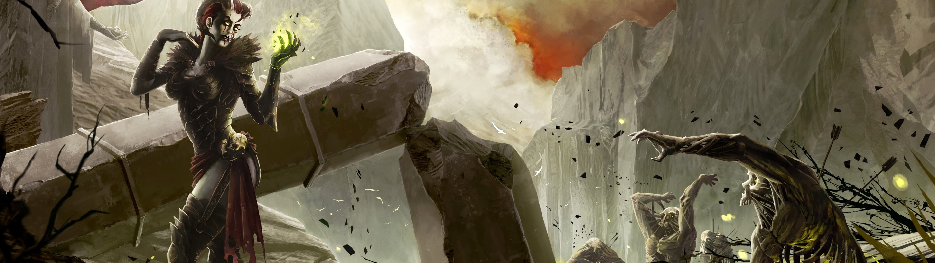 multiple display dual monitors fantasy art arrows sorcerer widescreen dualmonitor dualscreen 2k 4k