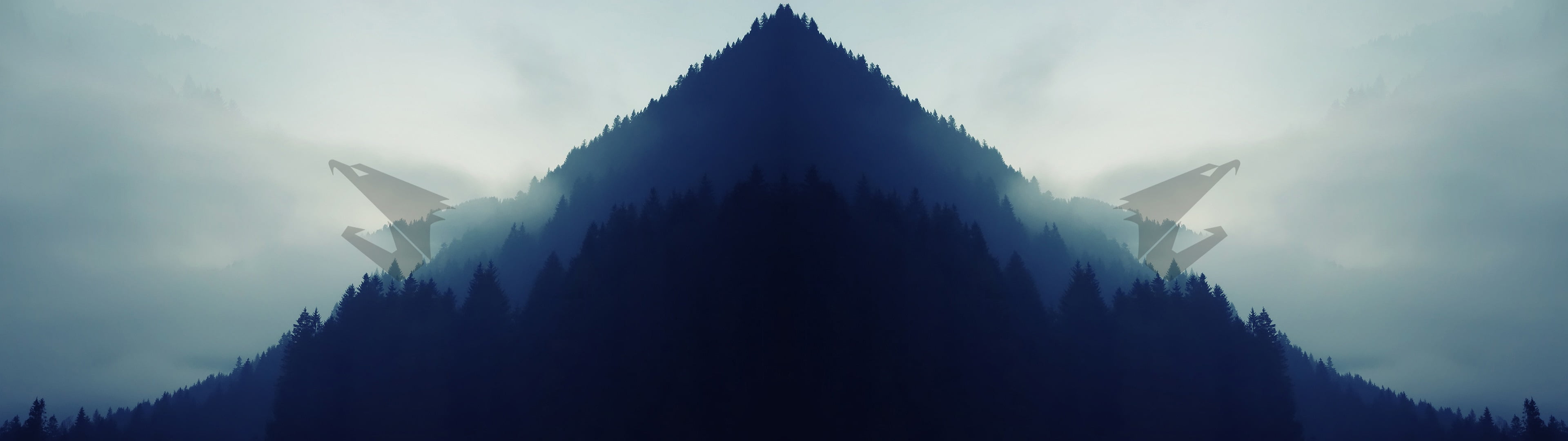 silhouette of mountains Aorus landscape forest eagle simple widescreen dualmonitor dualscreen 2k 4k