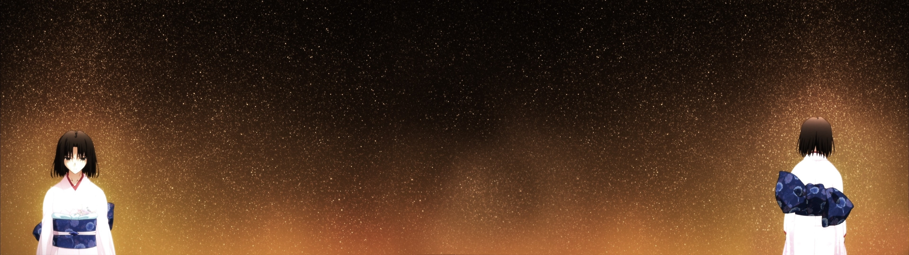 snow kara no kyoukai white orange dual screen ryougi shiki typemoon anime girls Space Moons HD Art widescreen dualmonitor dualscreen 2k 4k