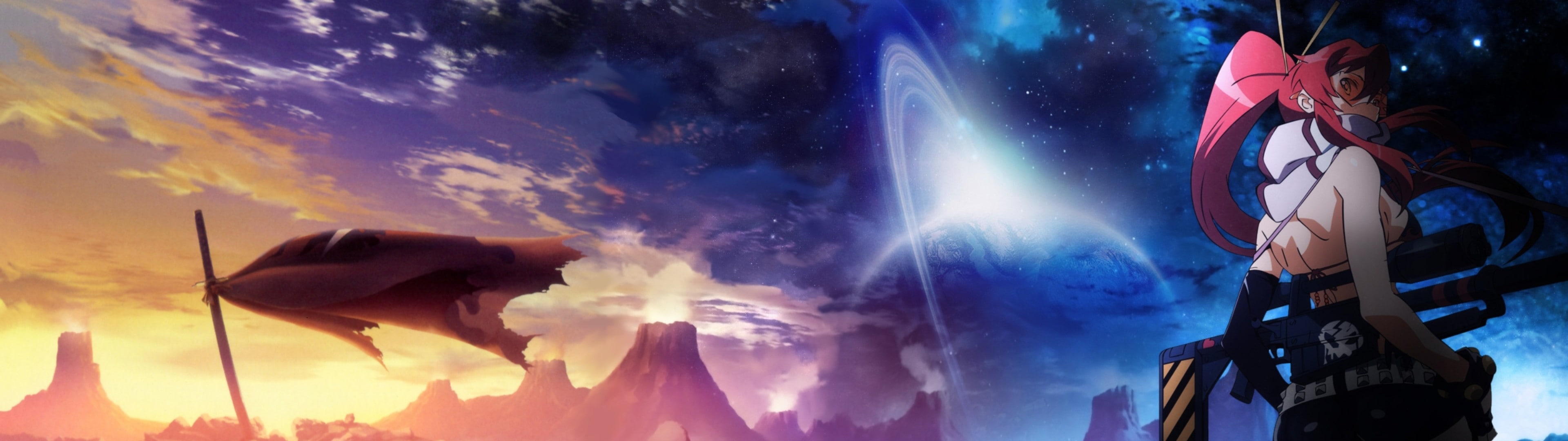 Tengen Toppa Gurren Lagann dual monitors Littner Yoko widescreen dualmonitor dualscreen 2k 4k