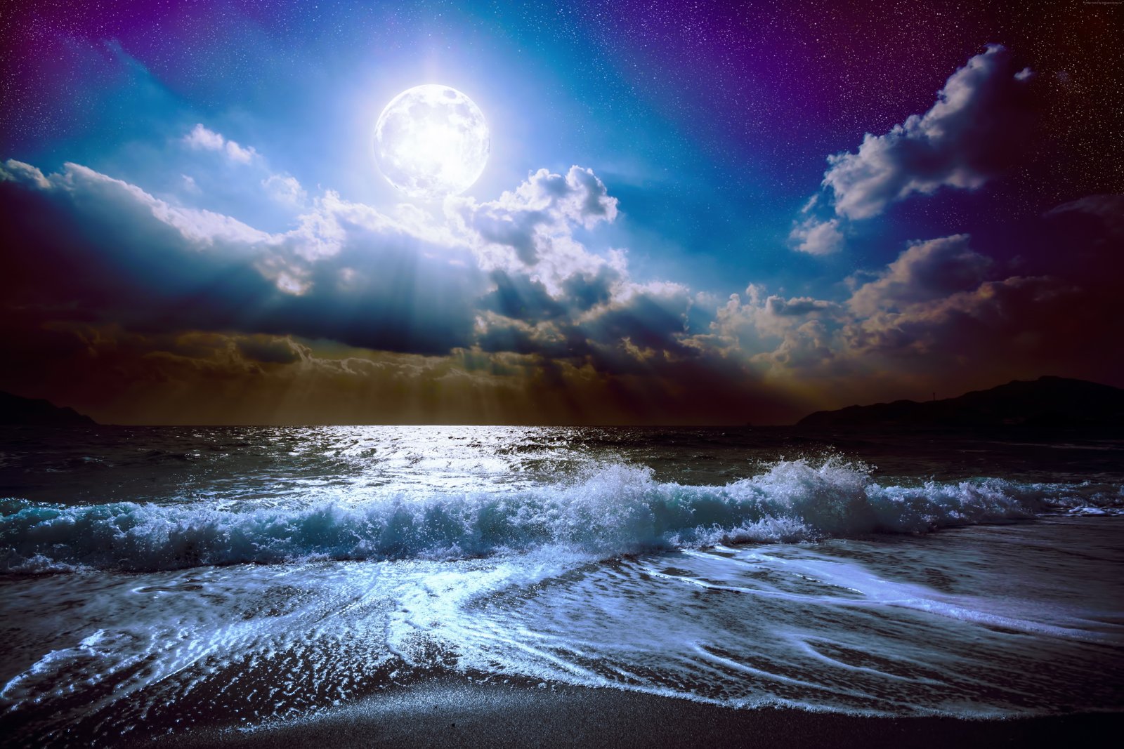 sky Sea moon clouds 2k 4k 5k