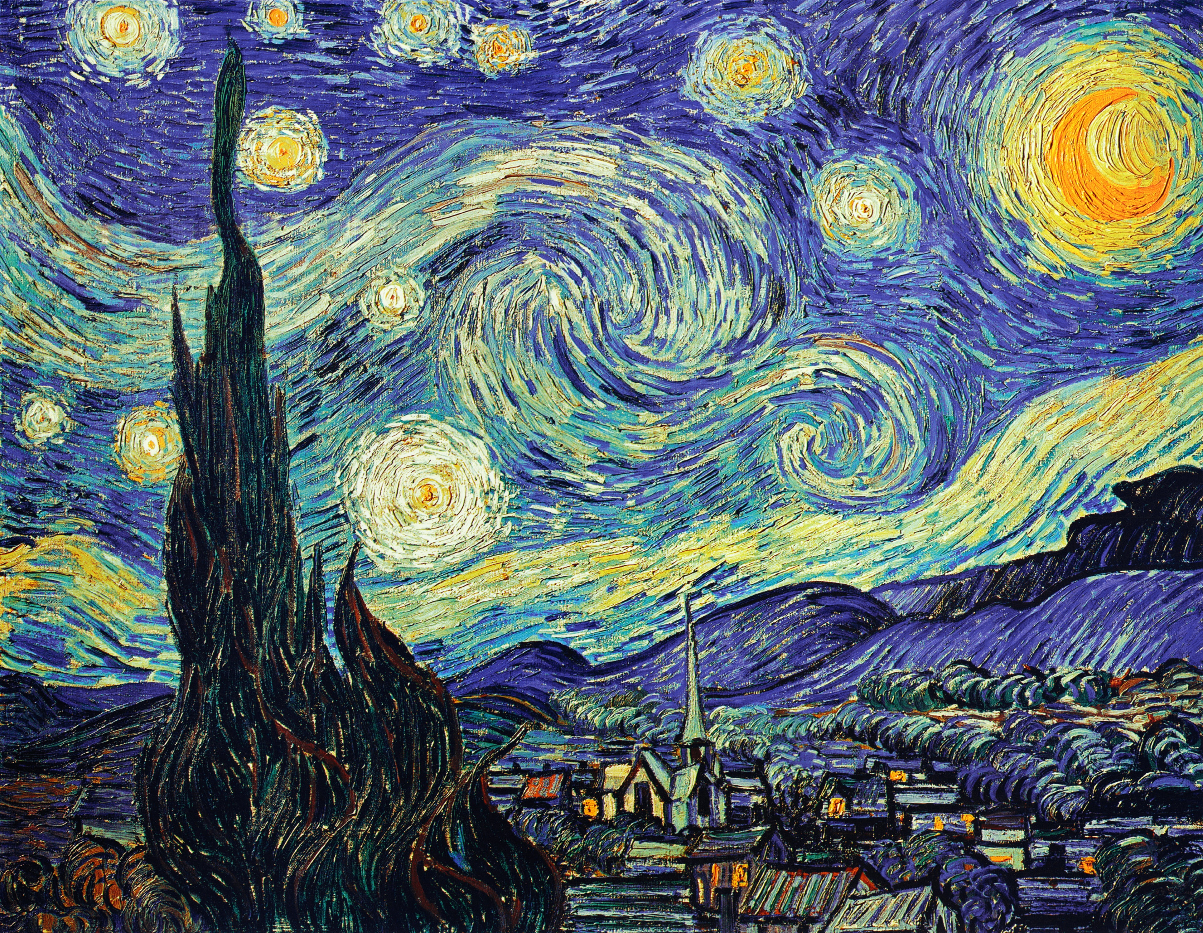 Starry Night by Vincent Van Gogh painting starry sky oil 2k 4k