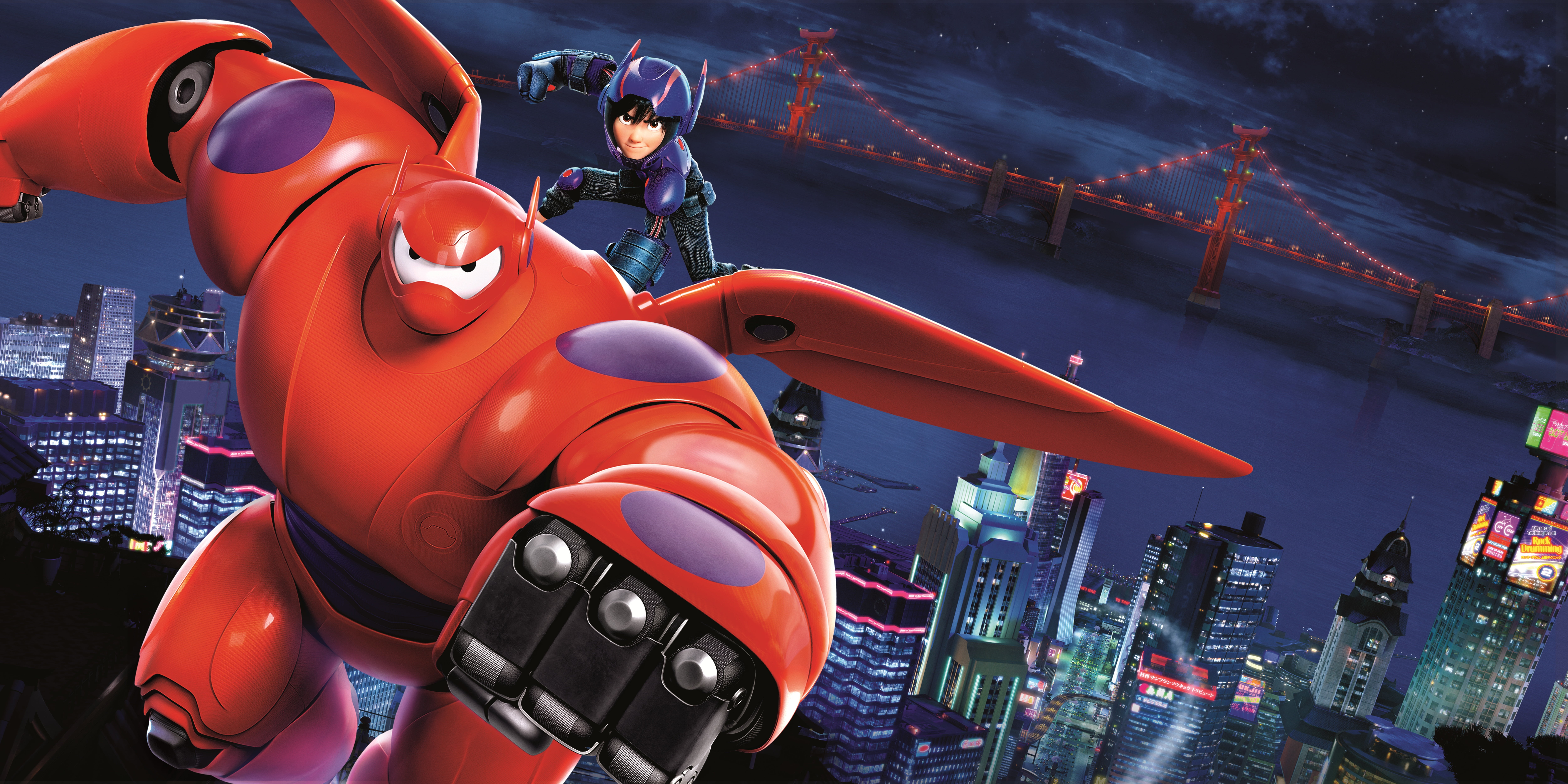 Disney Big Hero 6 Hiro Tadashi and Baymax illustration City 2k 4k 5k 8k 10k