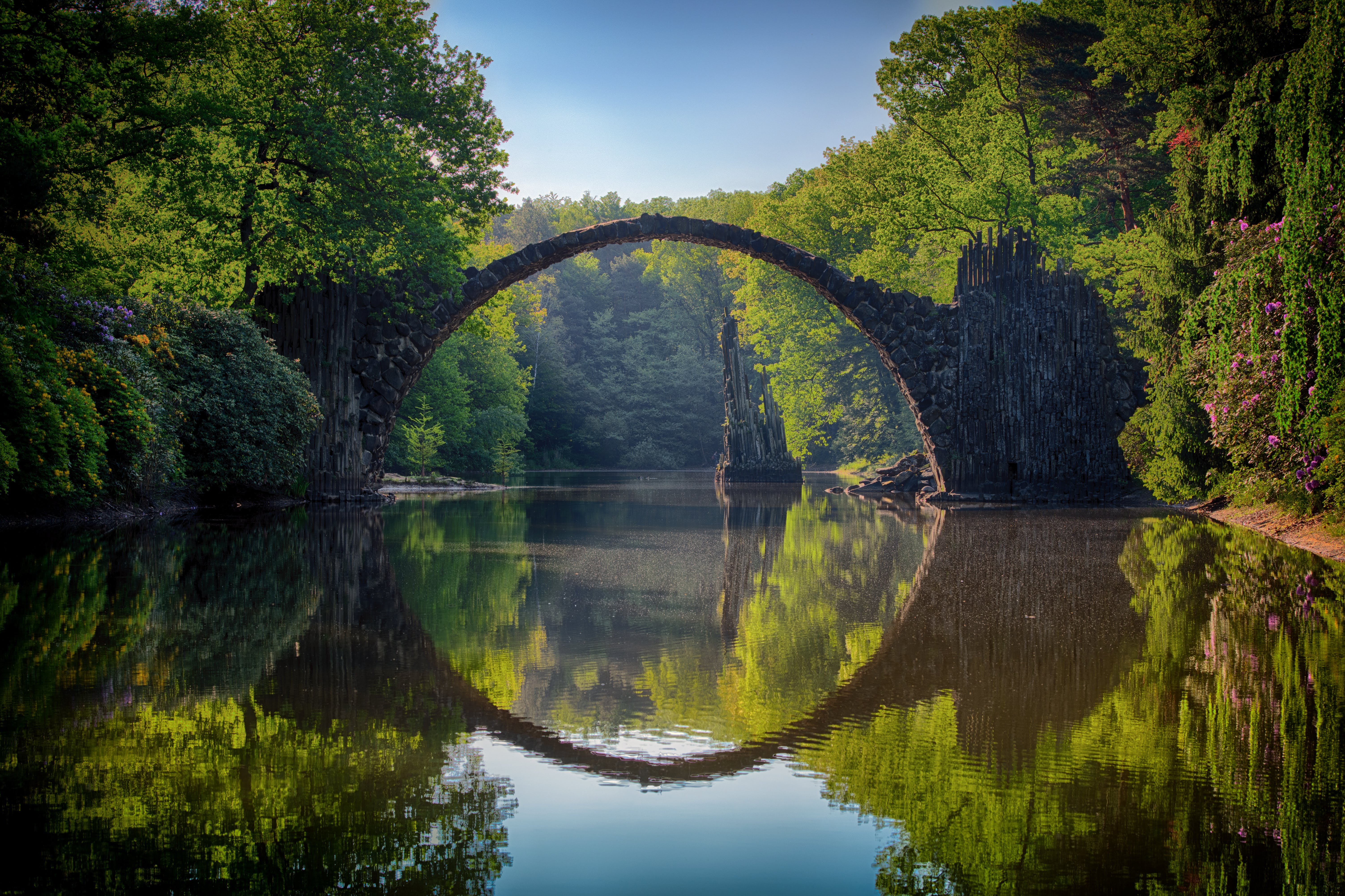 gray concrete bridge nature landscape reflection symmetry 2k 4k 5k