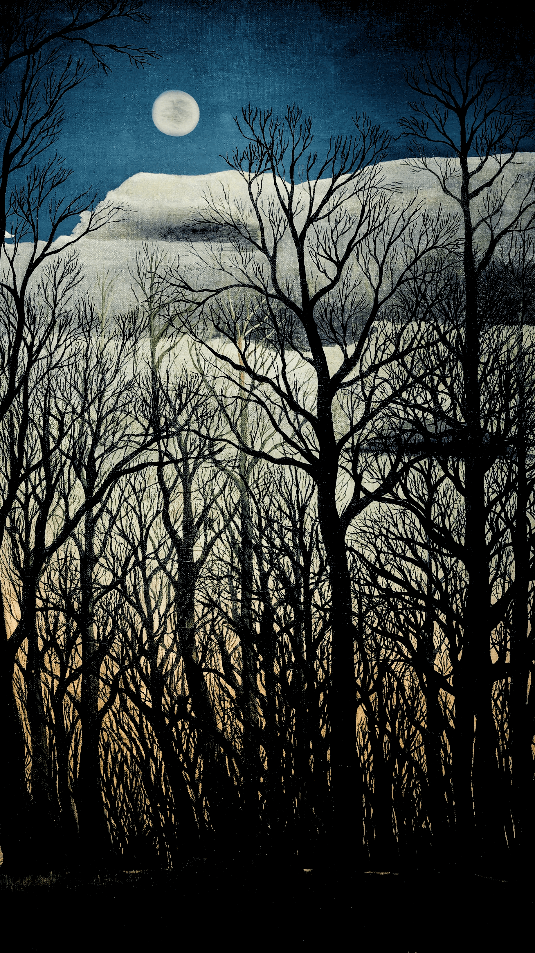 A Carnival Evening moon twigs trees painting art amoled mobile 2k